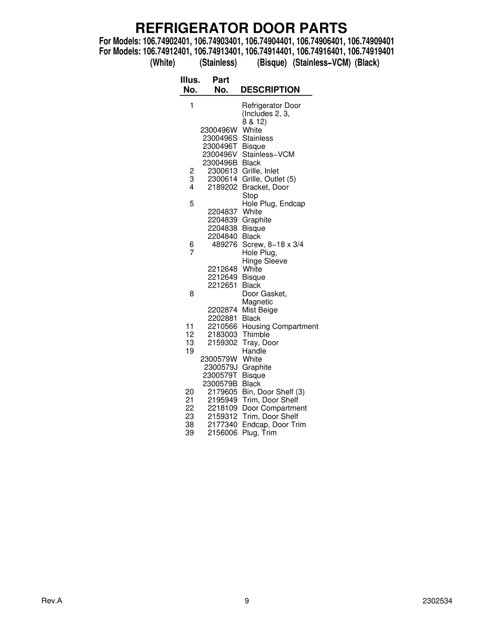 REFRIGERATOR DOOR PARTS