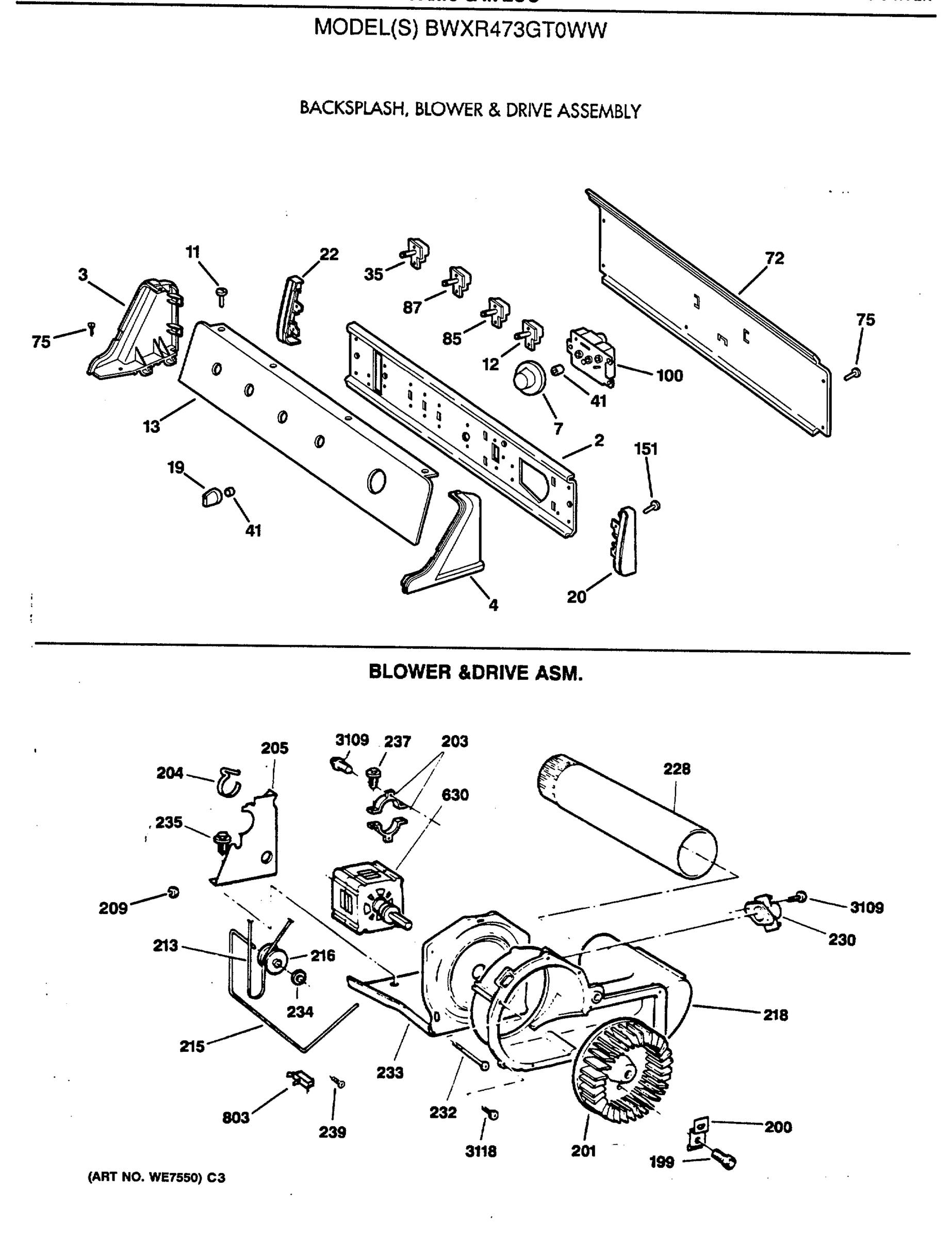 BACKSPLASH, BLOWER & DRIVE ASSEMBLY