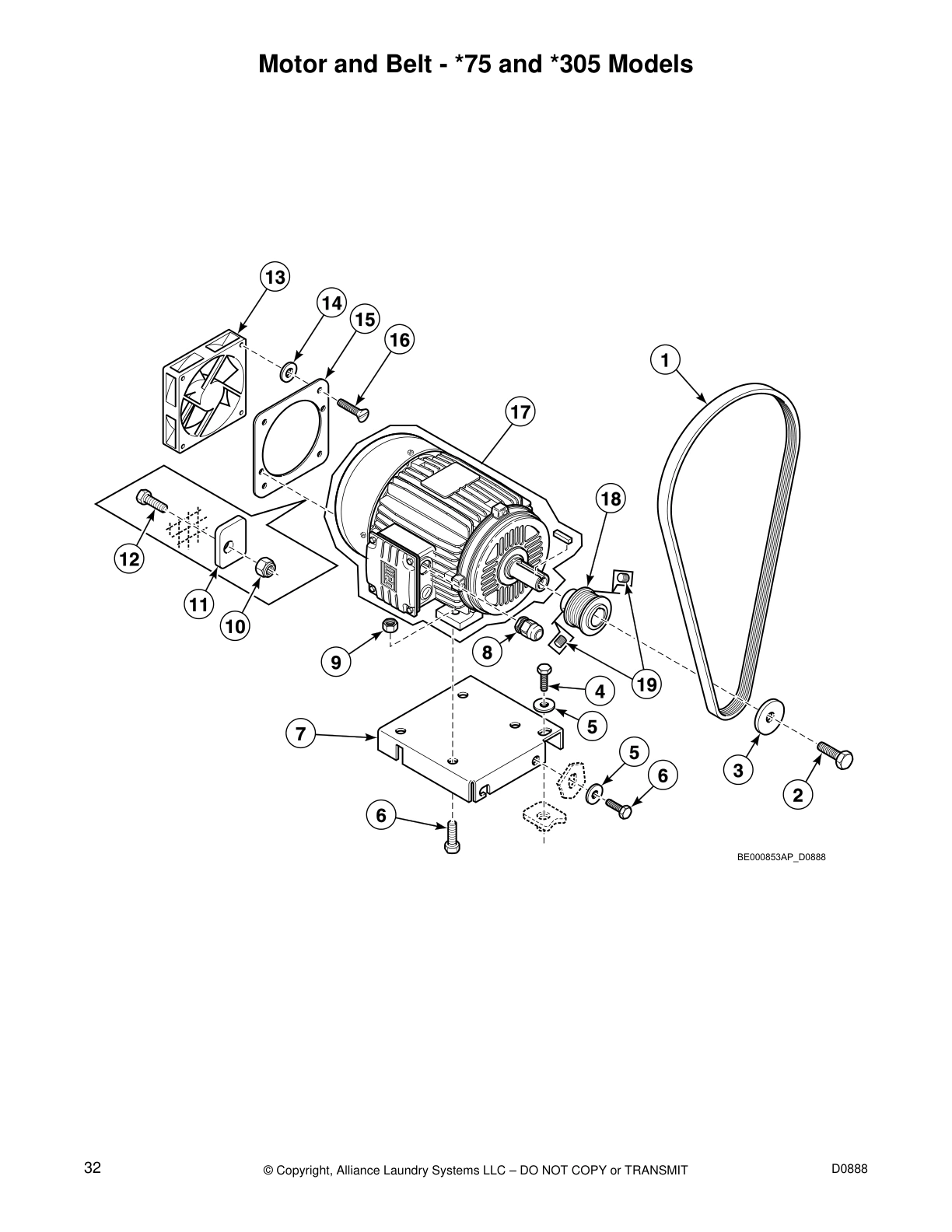 Motor and Belt - *75 and *305 Models