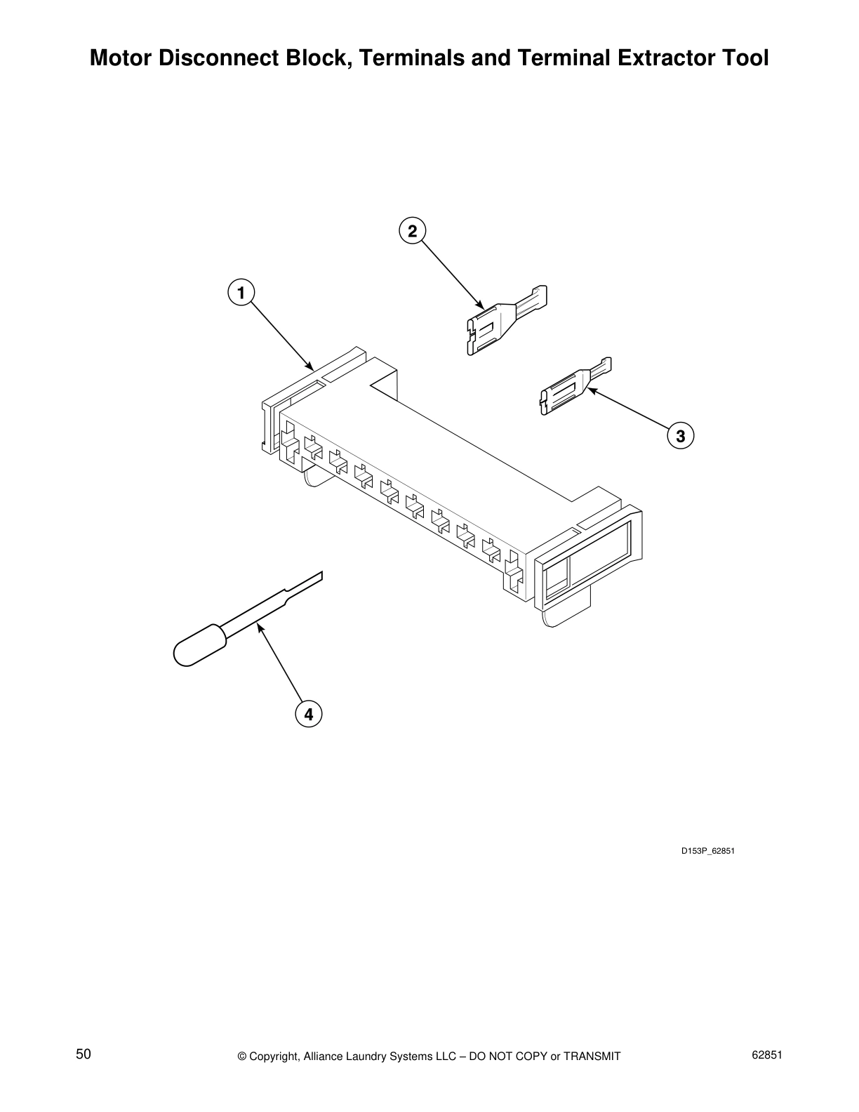 Motor Disconnect Block, Terminals and Terminal Extractor Tool