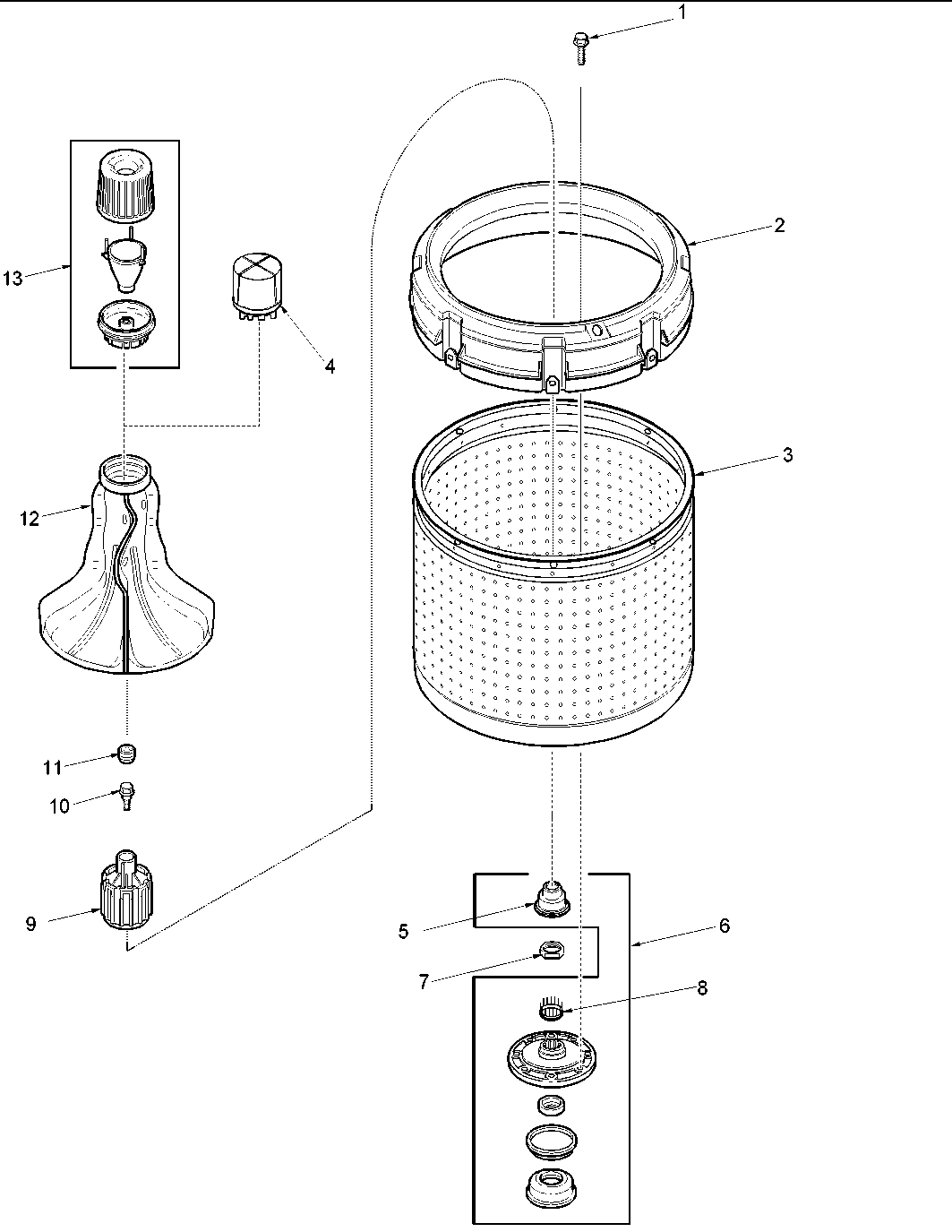 01 - Agitator, Drive Bell, Washtub and Hub
