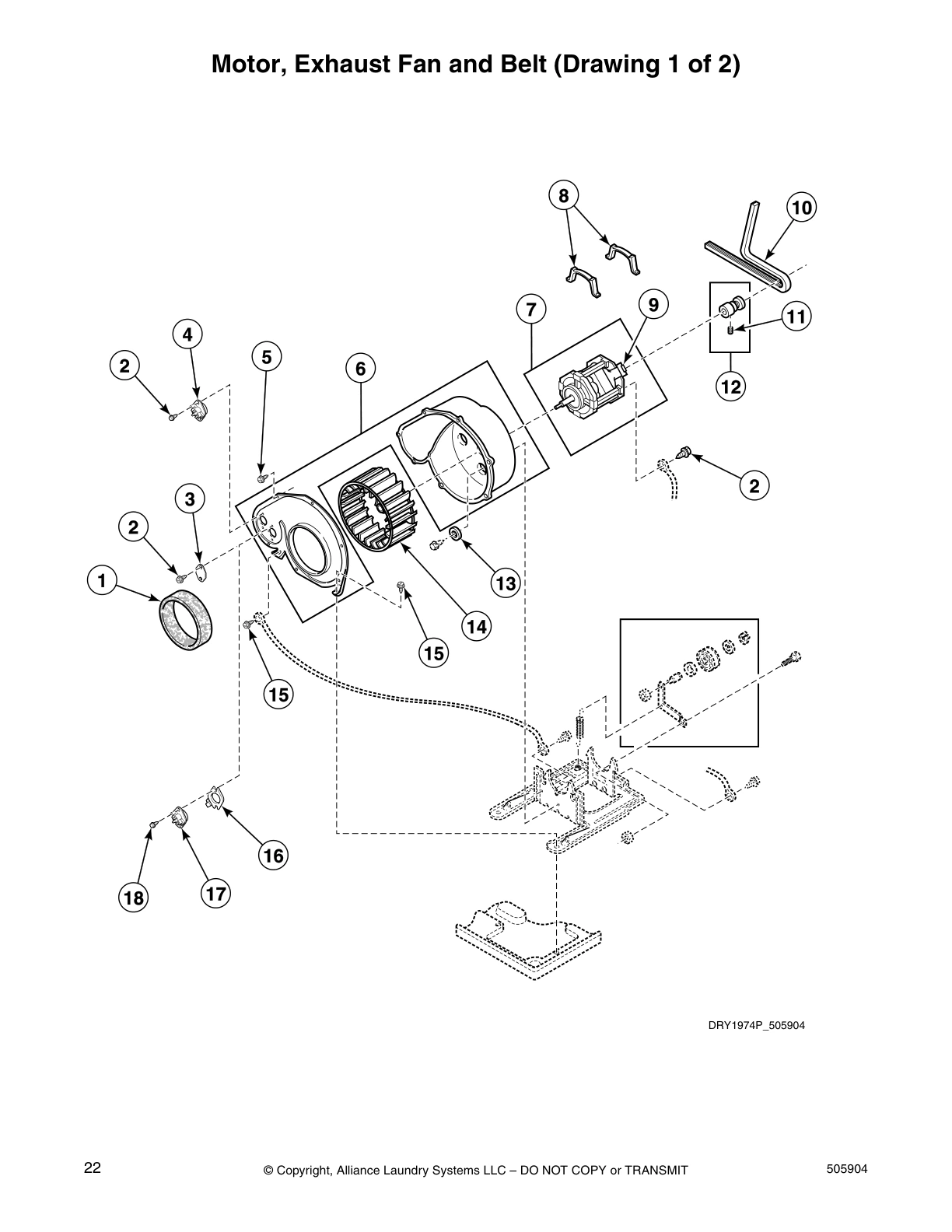 Motor, Exhaust Fan and Belt (Drawing 1 of 2)