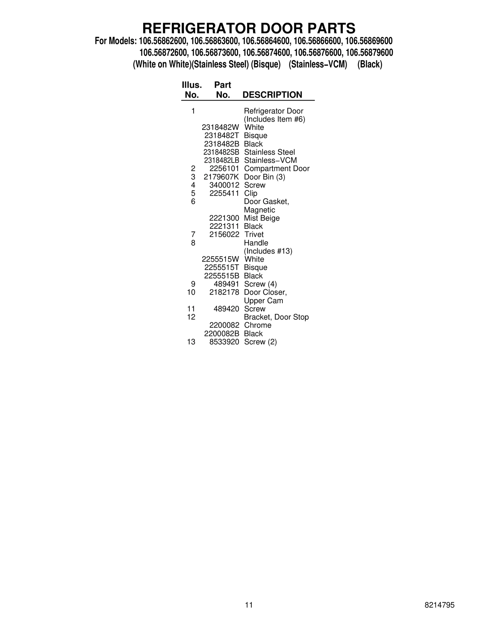 REFRIGERATOR DOOR PARTS