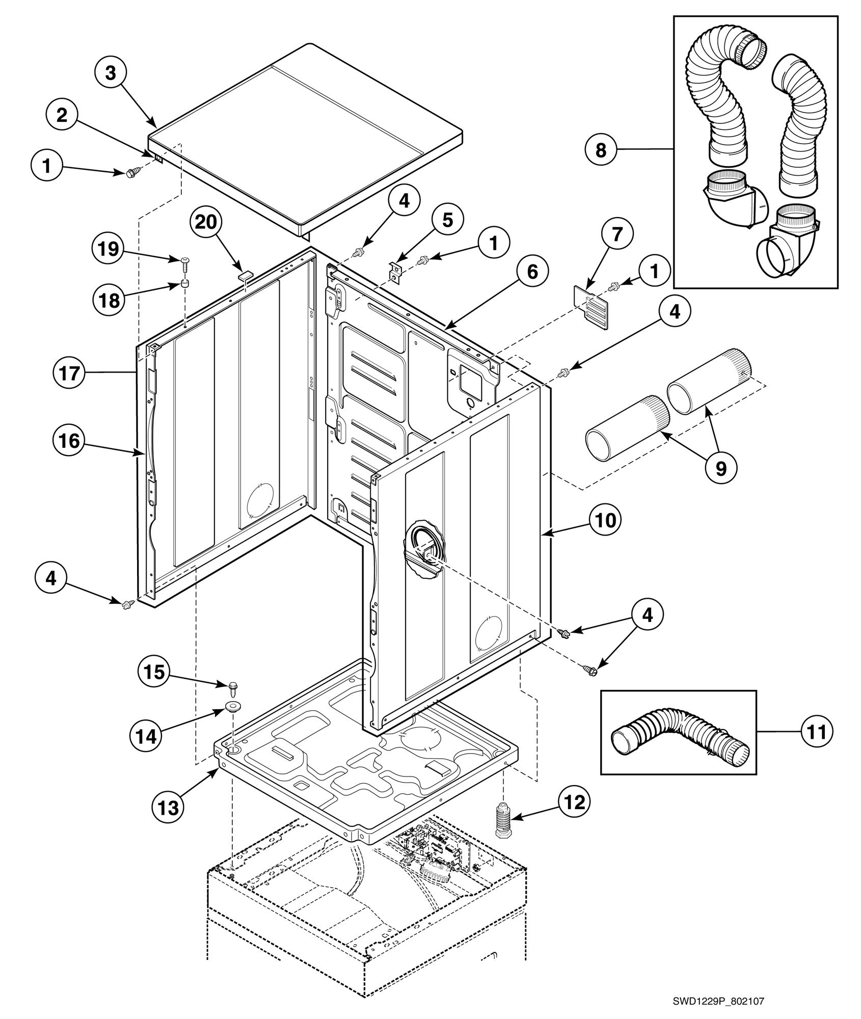 Dryer Cabinet, Exhaust Duct and Base