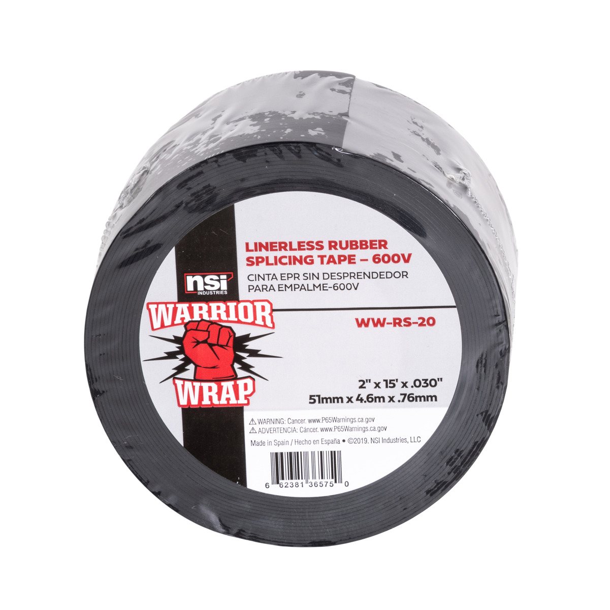 Black Linerless Rubber Splicing Tape, 2in Wide, 15ft Long - NSI Industries