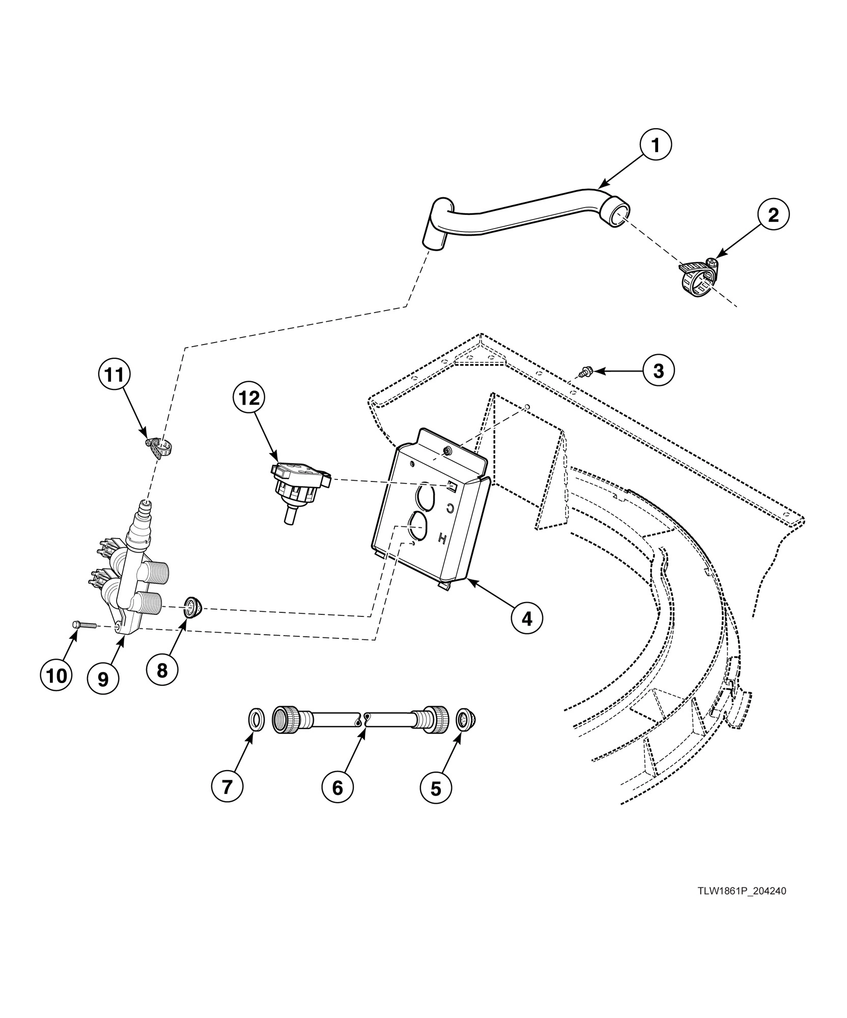 Fill Hose, Mixing Valve-to-Tub Cover Hose, Mixing Valve and Bracket