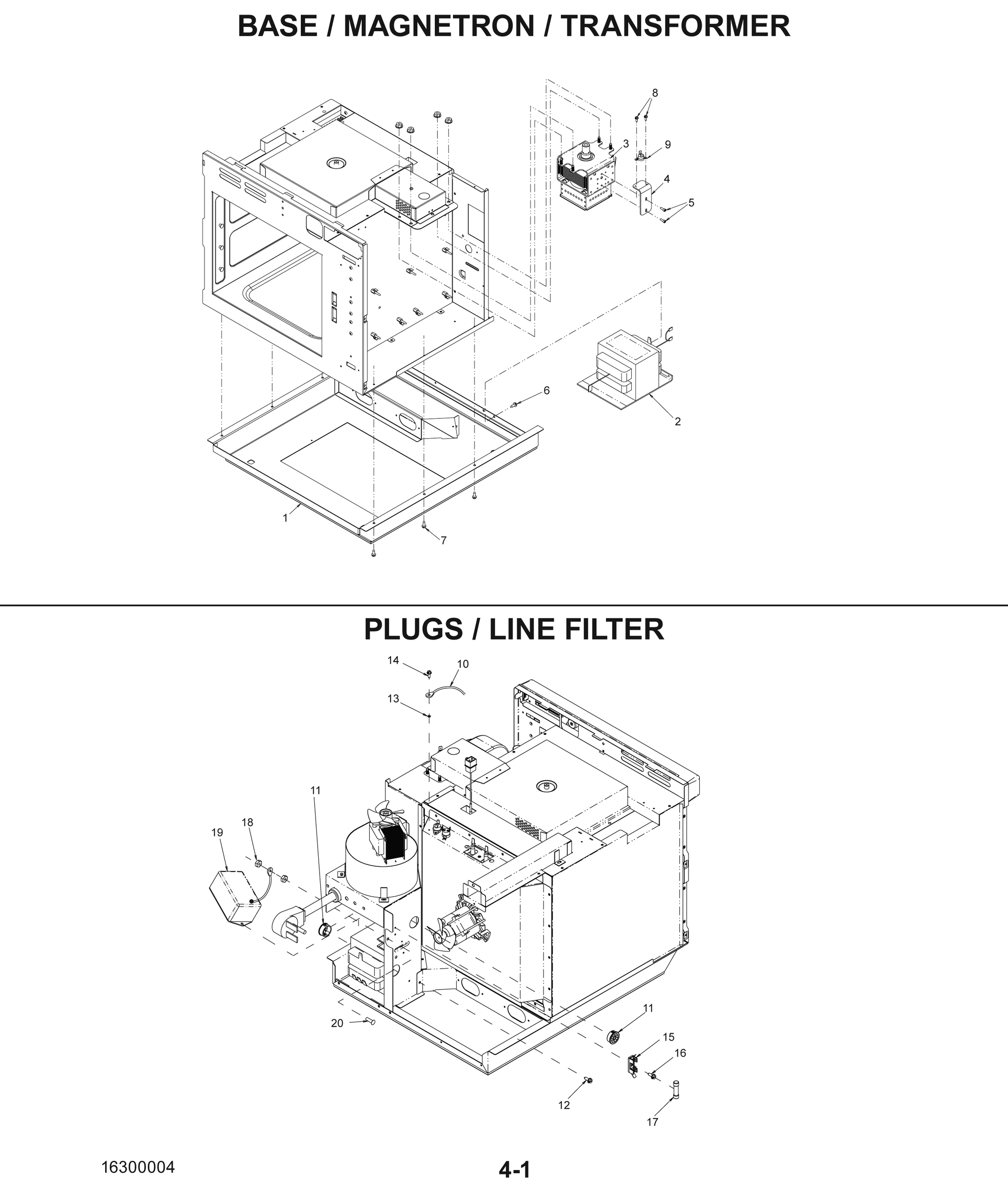 BASE / MAGNETRON / TRANSFORMER / PLUGS / LINE FILTER