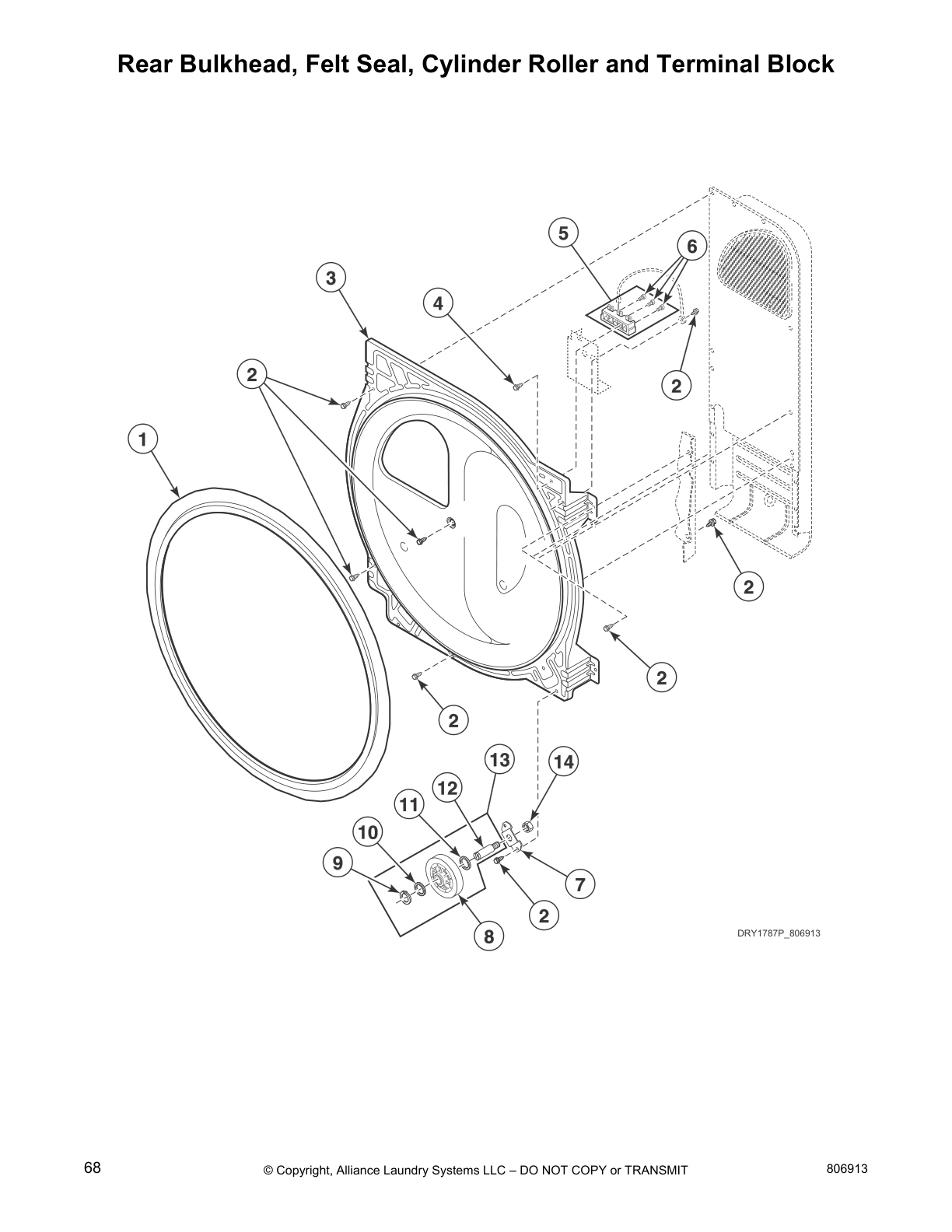 Rear Bulkhead, Felt Seal, Cylinder Roller and Terminal Block