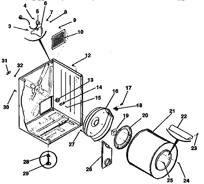 CABINET, DRUM, HEAT DUCT