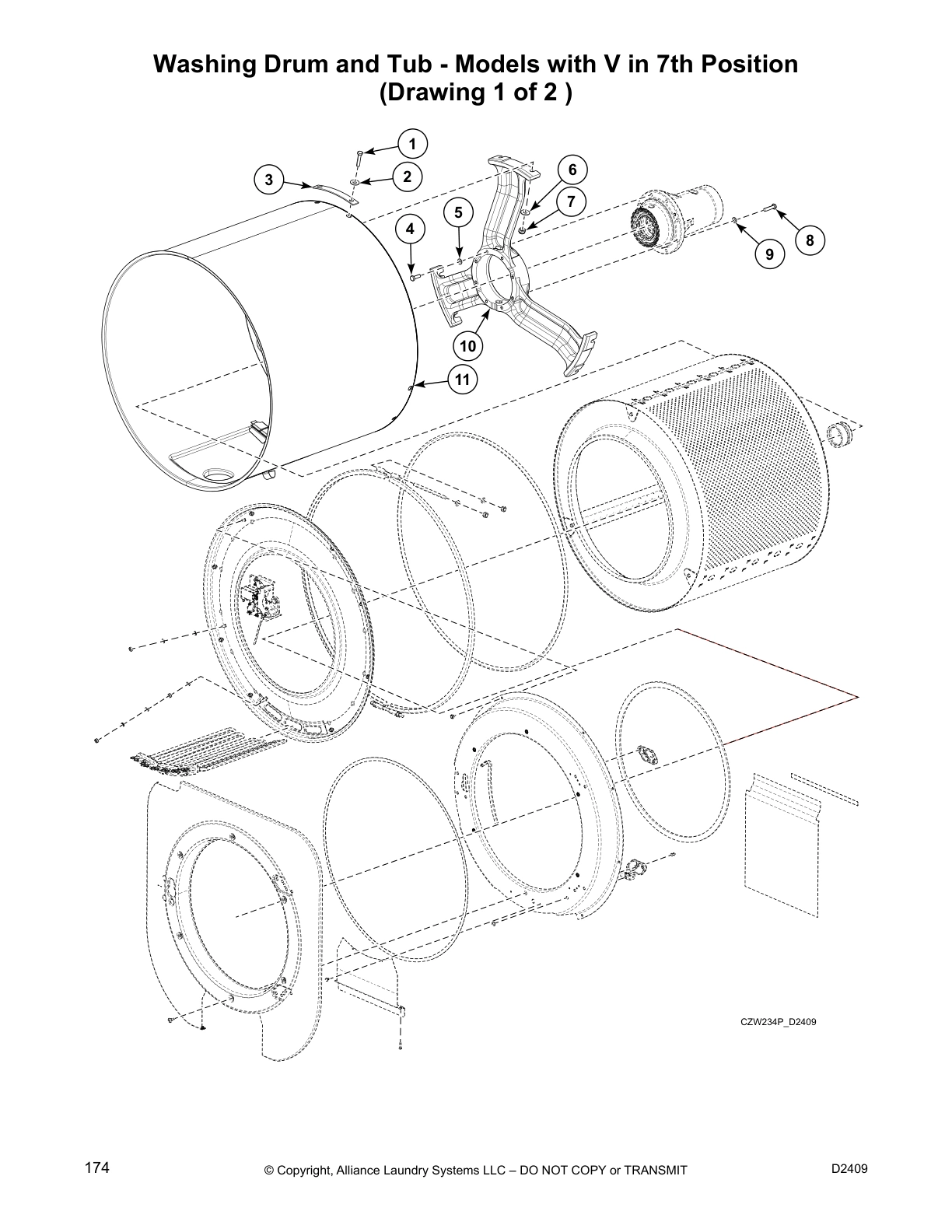 Washing Drum and Tub - Models with V in 7th Position
(Drawing 1 of 2 )