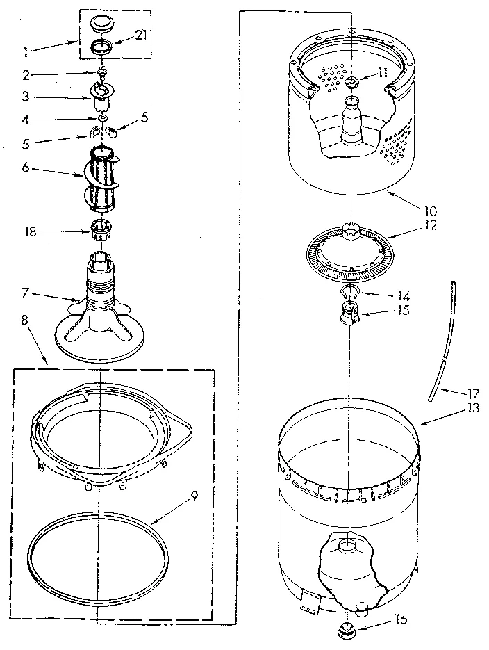 AGITATOR, BASKET AND TUB