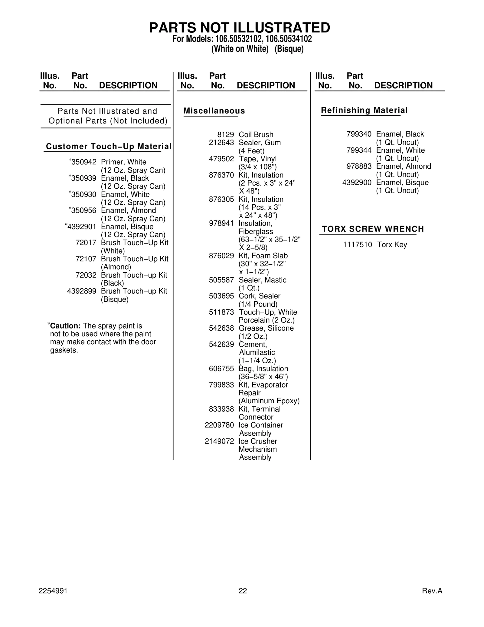 Optional Parts (Not Included)