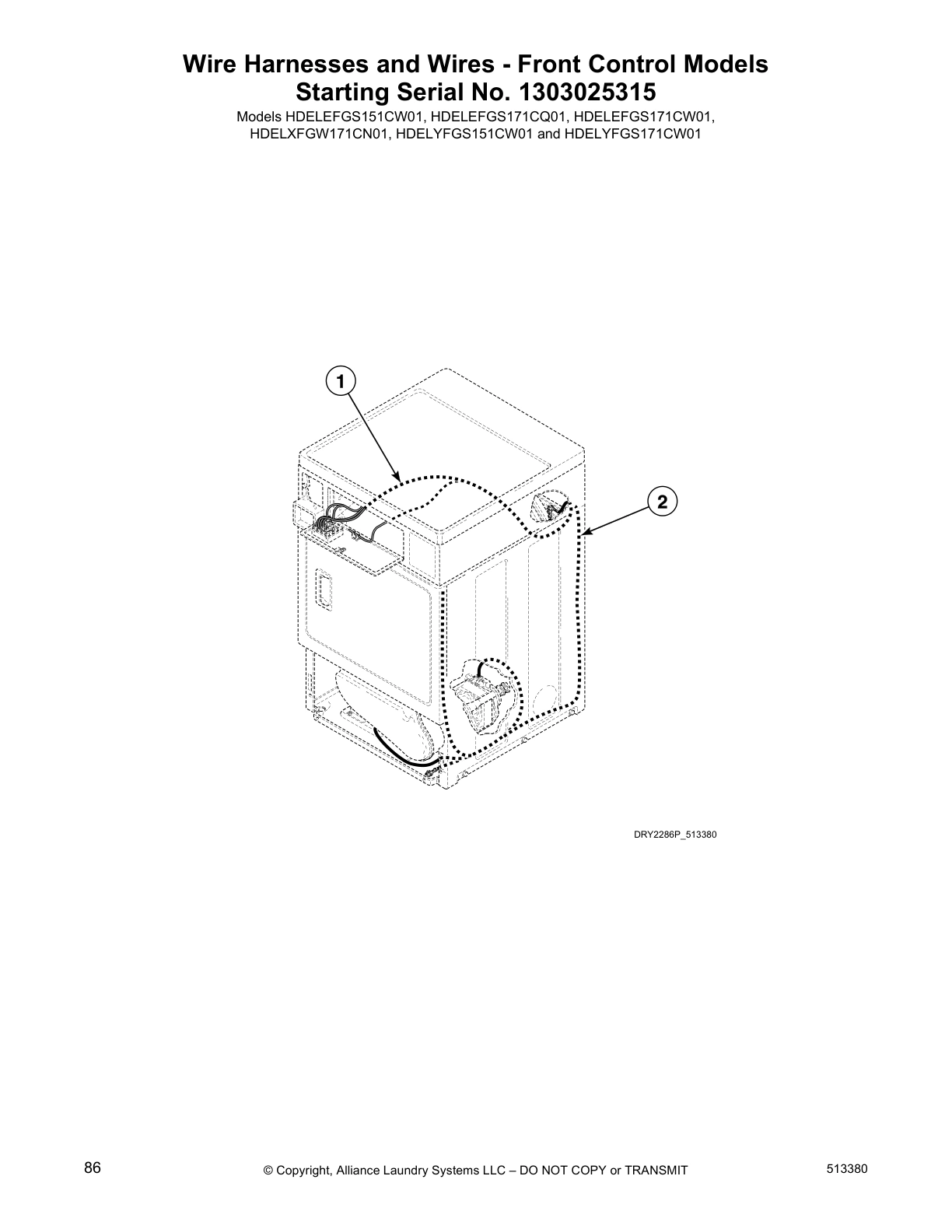 Wire Harnesses and Wires - Front Control Models
Starting Serial No. 1303025315