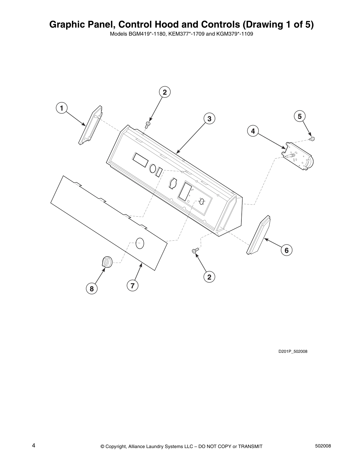 Graphic Panel, Control Hood and Controls (Drawing 1 of 5)