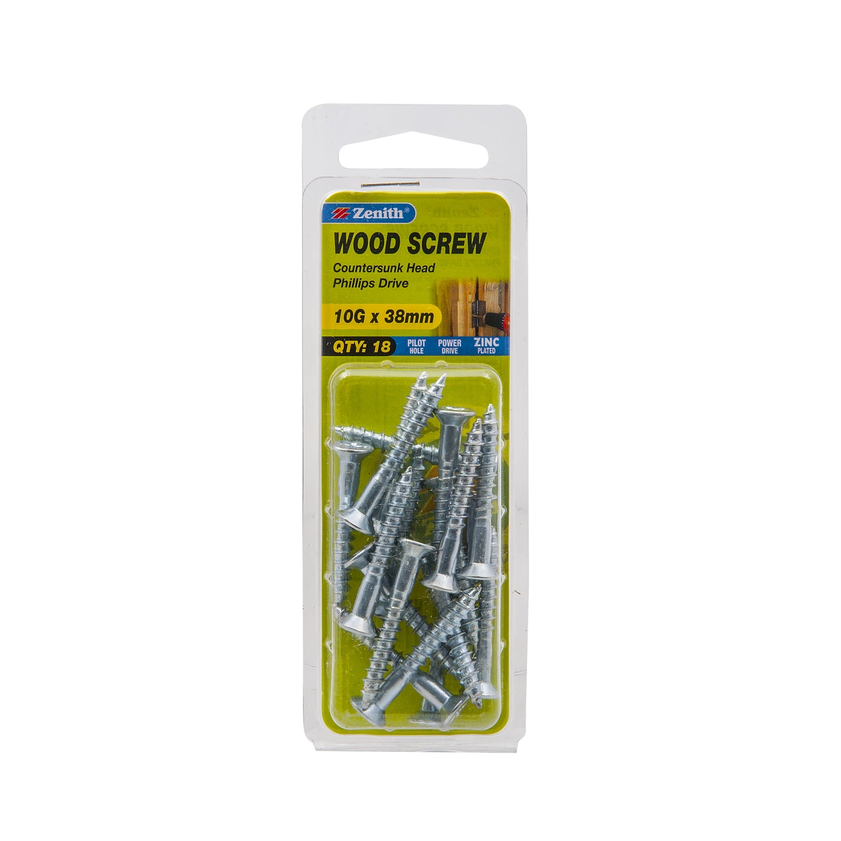 ZENITH® 10G x 38mm Zinc Plated, Phillips Drive, Wood Screws – Internal Use – 18 Pack