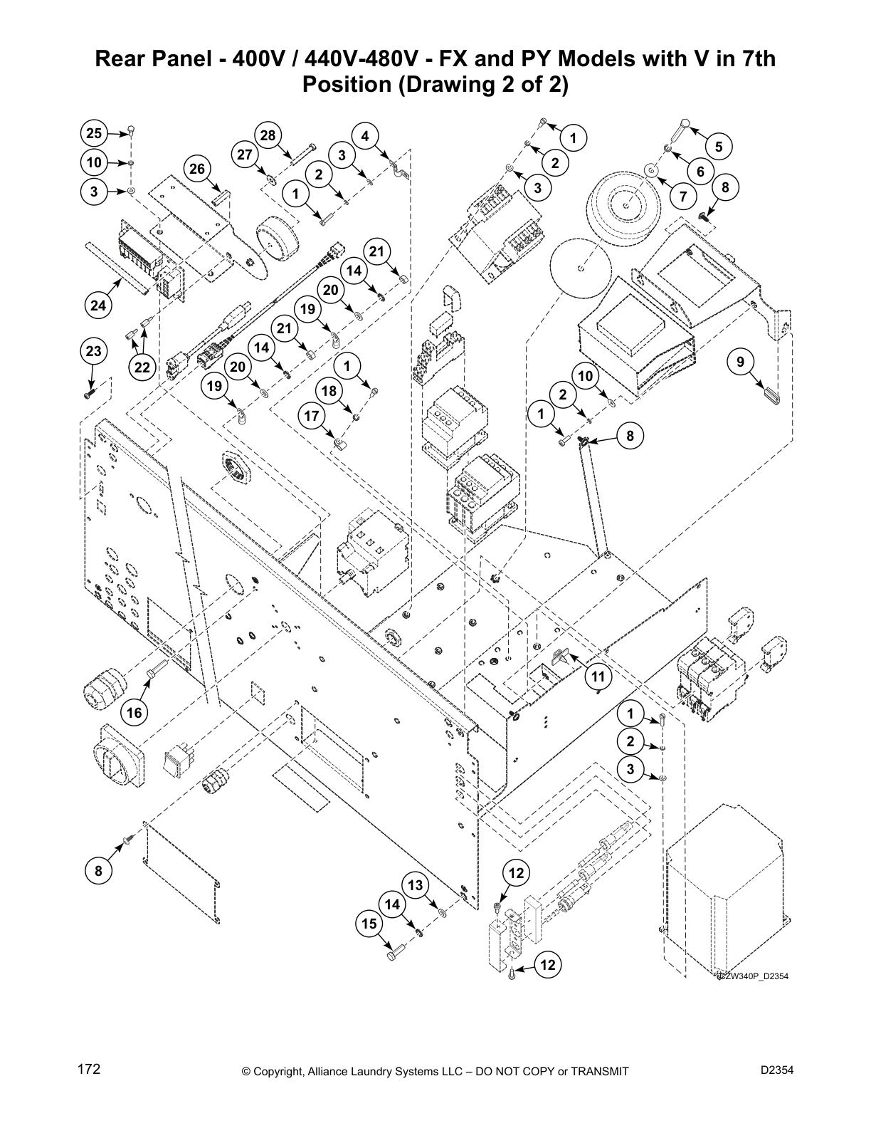 Rear Panel - 400V / 440V-480V - FX and PY Models with V in 7th 
Position (Drawing 2 of 2)