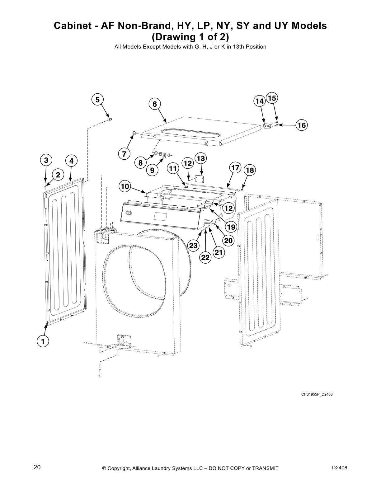 Cabinet - AF Non-Brand, HY, LP, NY, SY and UY Models 
(Drawing 1 of 2)