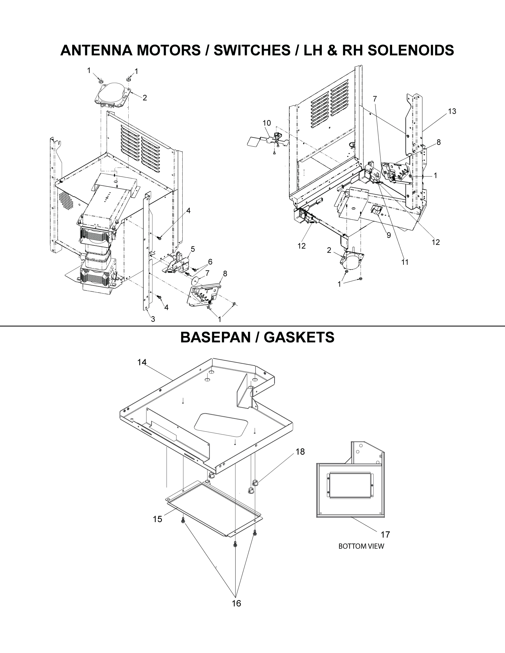 ANTENNA MOTORS / SWITCHES / LH & RH SOLENOIDS / BASEPAN / GASKETS