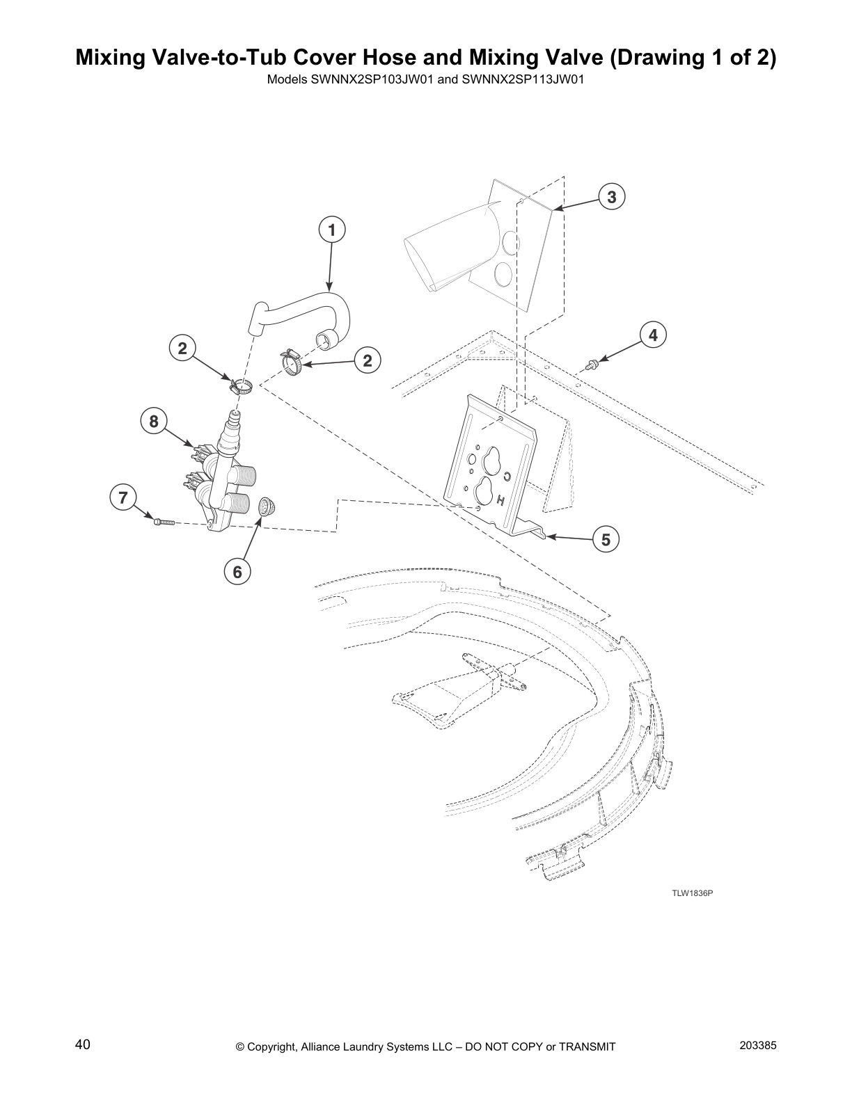 Mixing Valve-to-Tub Cover Hose and Mixing Valve (Drawing 1 of 2)
