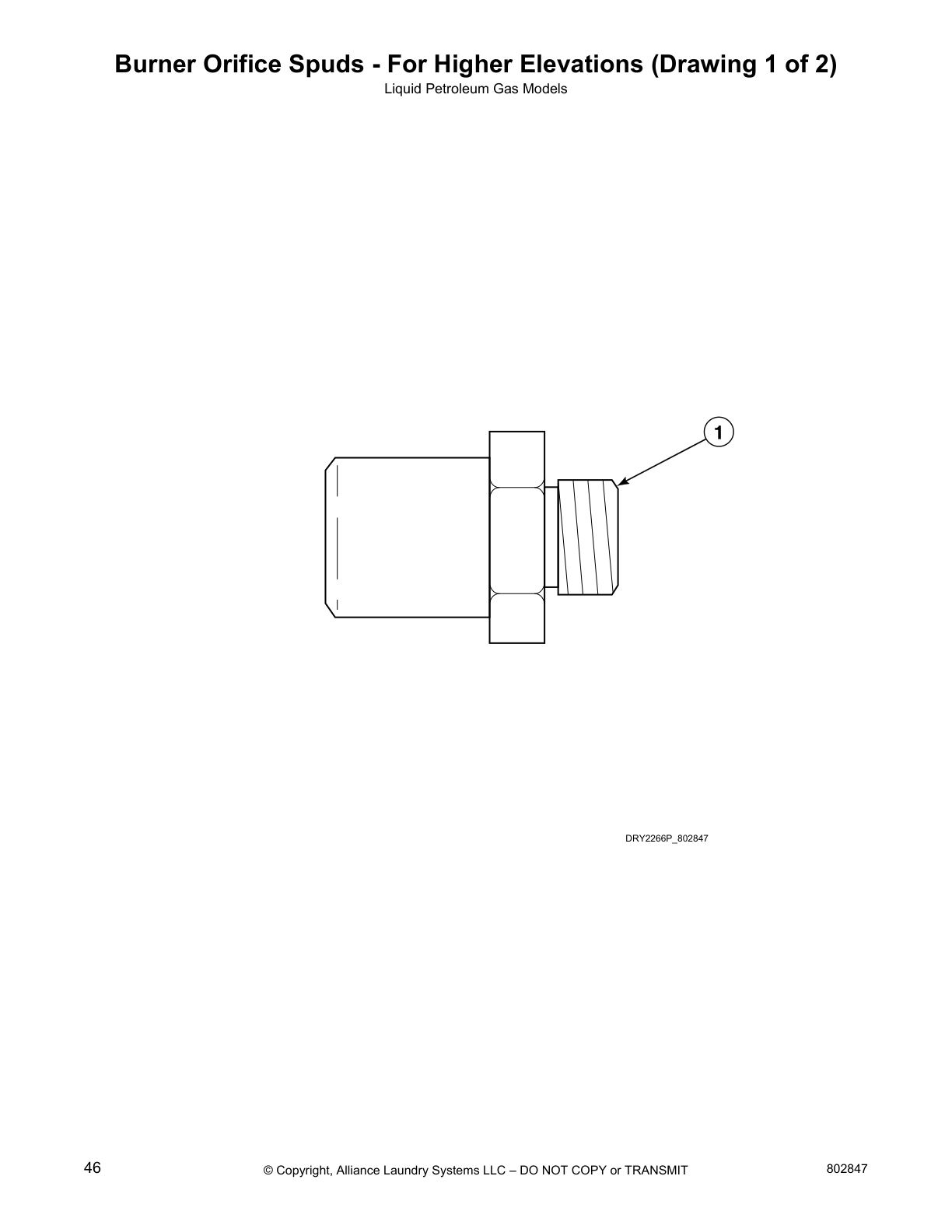 Burner Orifice Spuds - For Higher Elevations (Drawing 1 of 2)