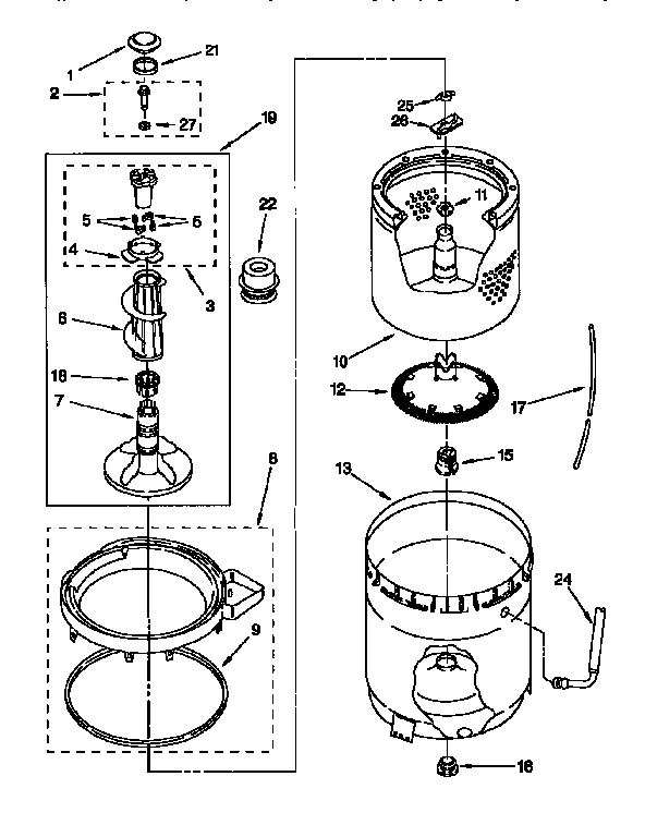 AGITATOR, BASKET AND TUB