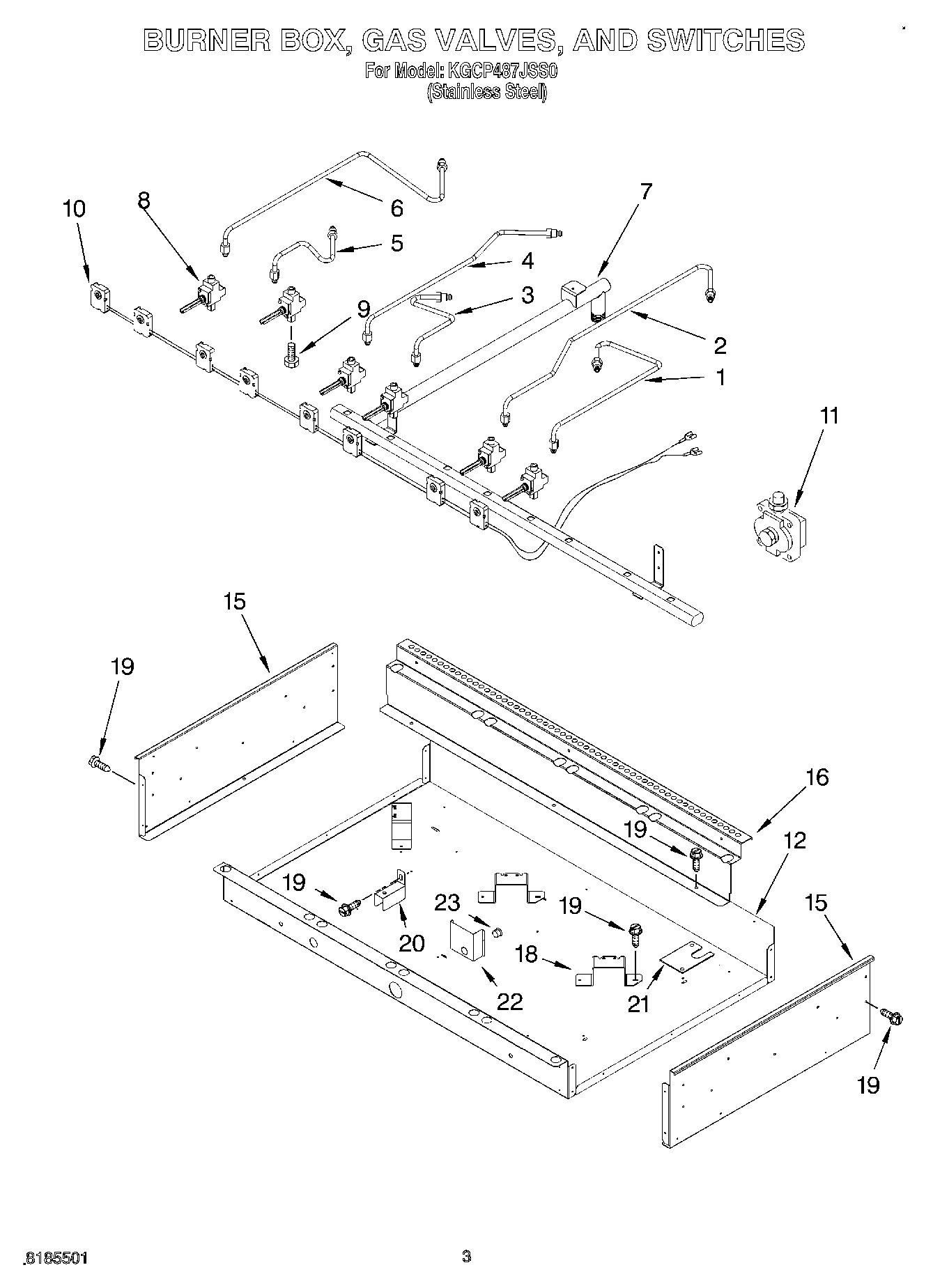 02 - BURNER BOX, GAS VALVES, AND SWITCHES