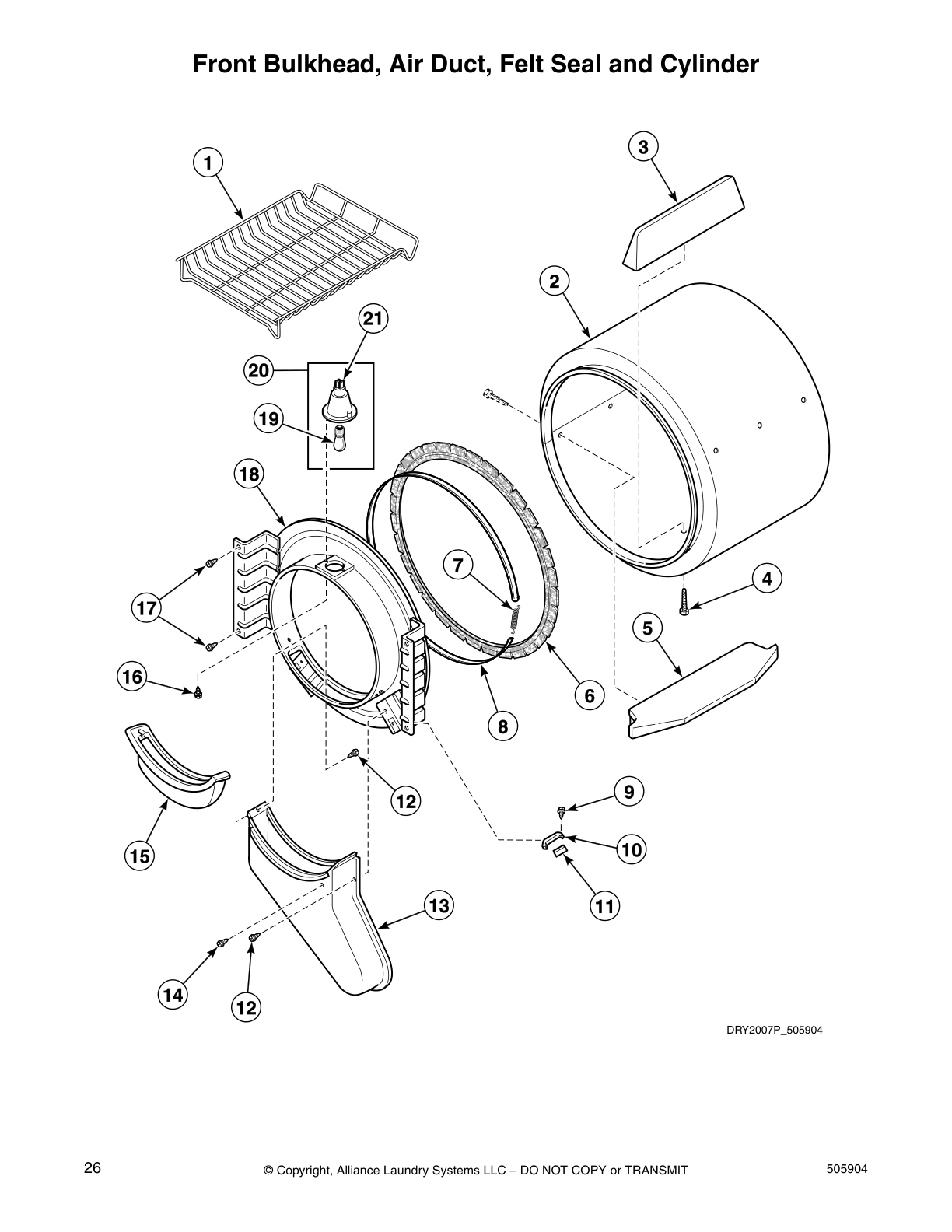 Front Bulkhead, Air Duct, Felt Seal and Cylinder