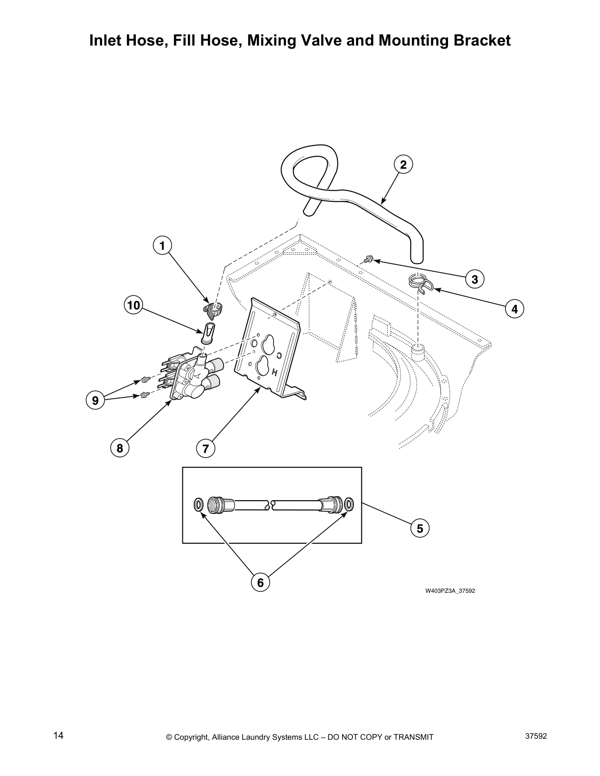 Inlet Hose, Fill Hose, Mixing Valve and Mounting Bracket