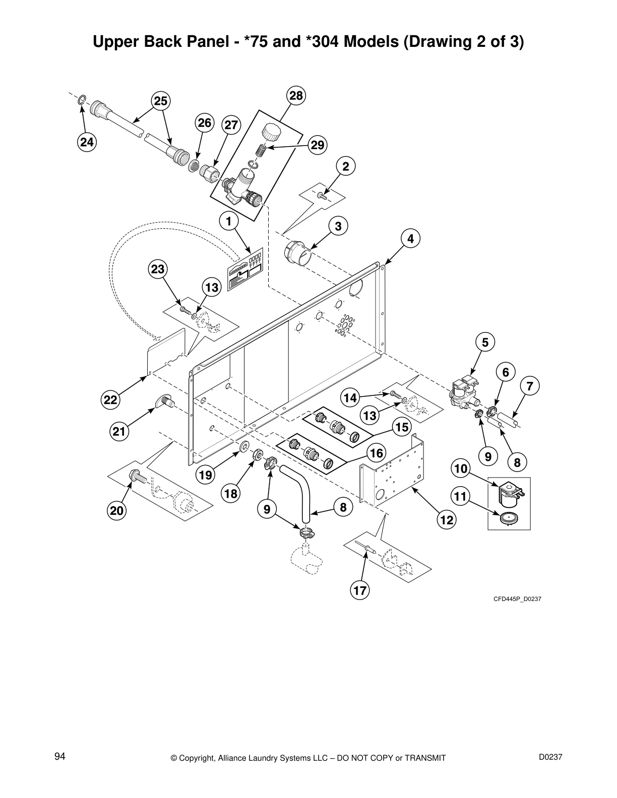 Upper Back Panel - *75 and *304 Models (Drawing 2 of 3)