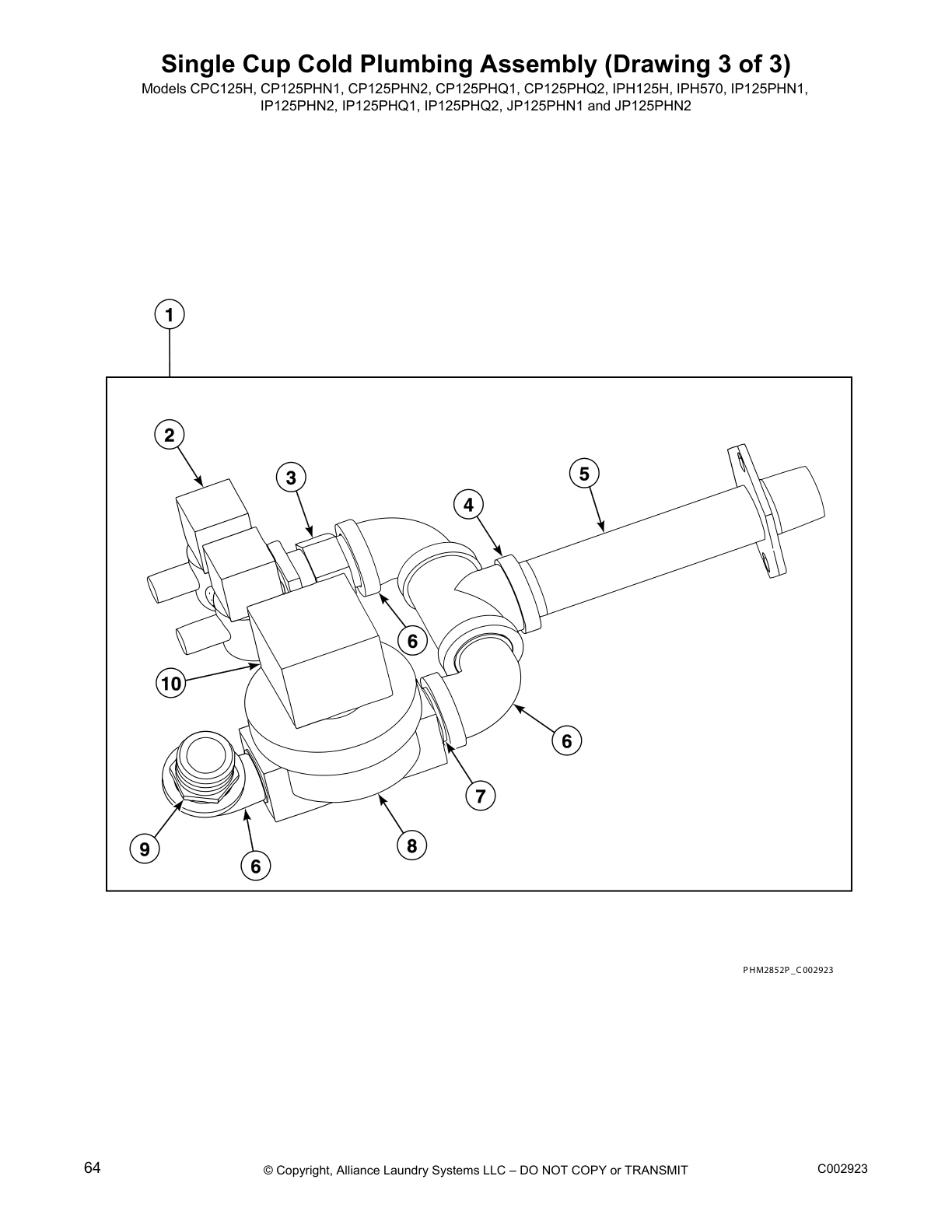 Single Cup Cold Plumbing Assembly (Drawing 3 of 3)