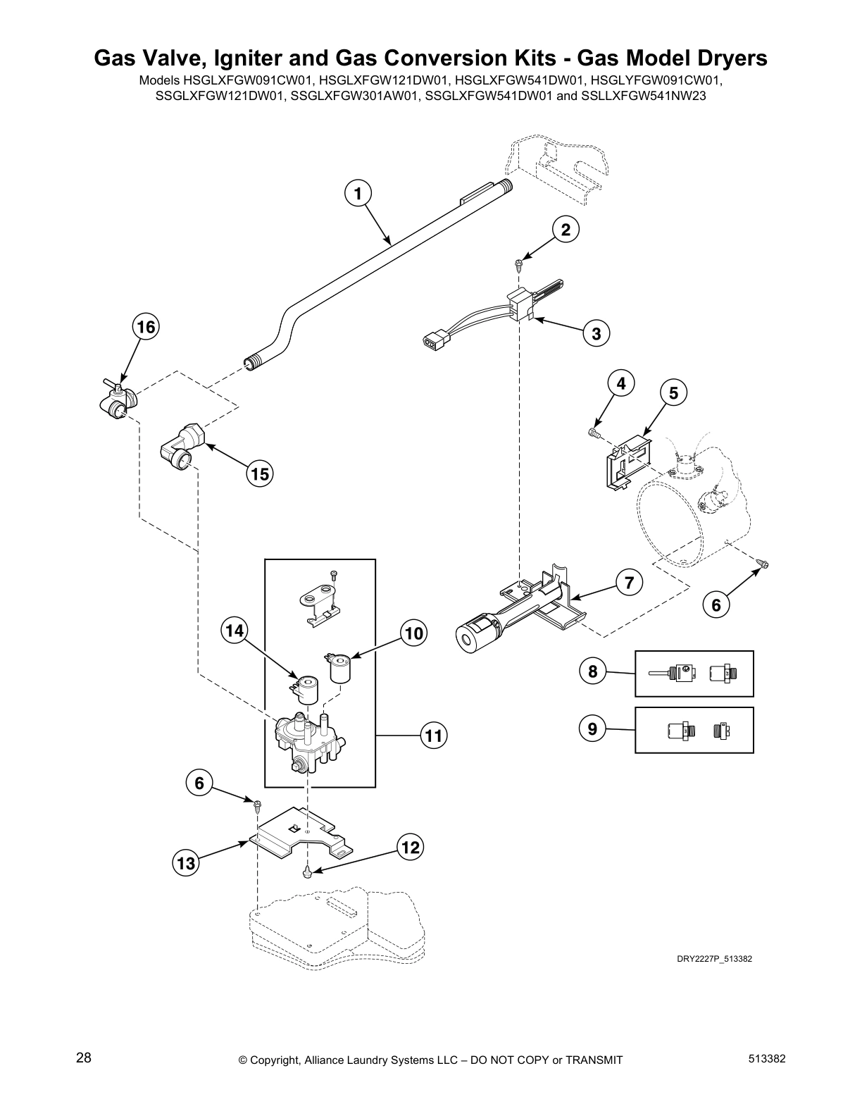 Gas Valve, Igniter and Gas Conversion Kits - Gas Model Dryers