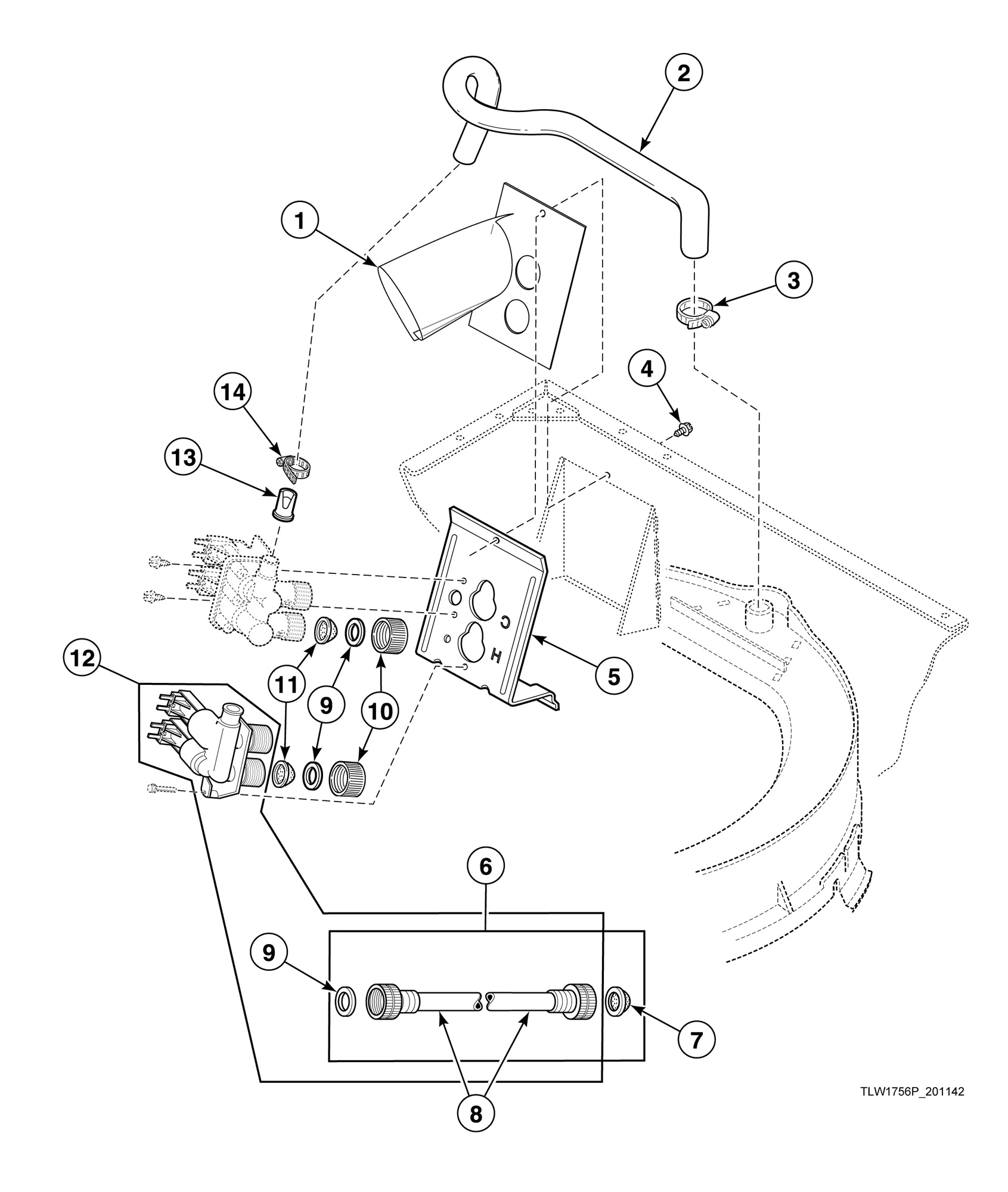 Fill Hose and Mixing Valve-to-Tub Cover Hose - All Models Except AWZ53N*-1102 and AWNA62SN301AW01