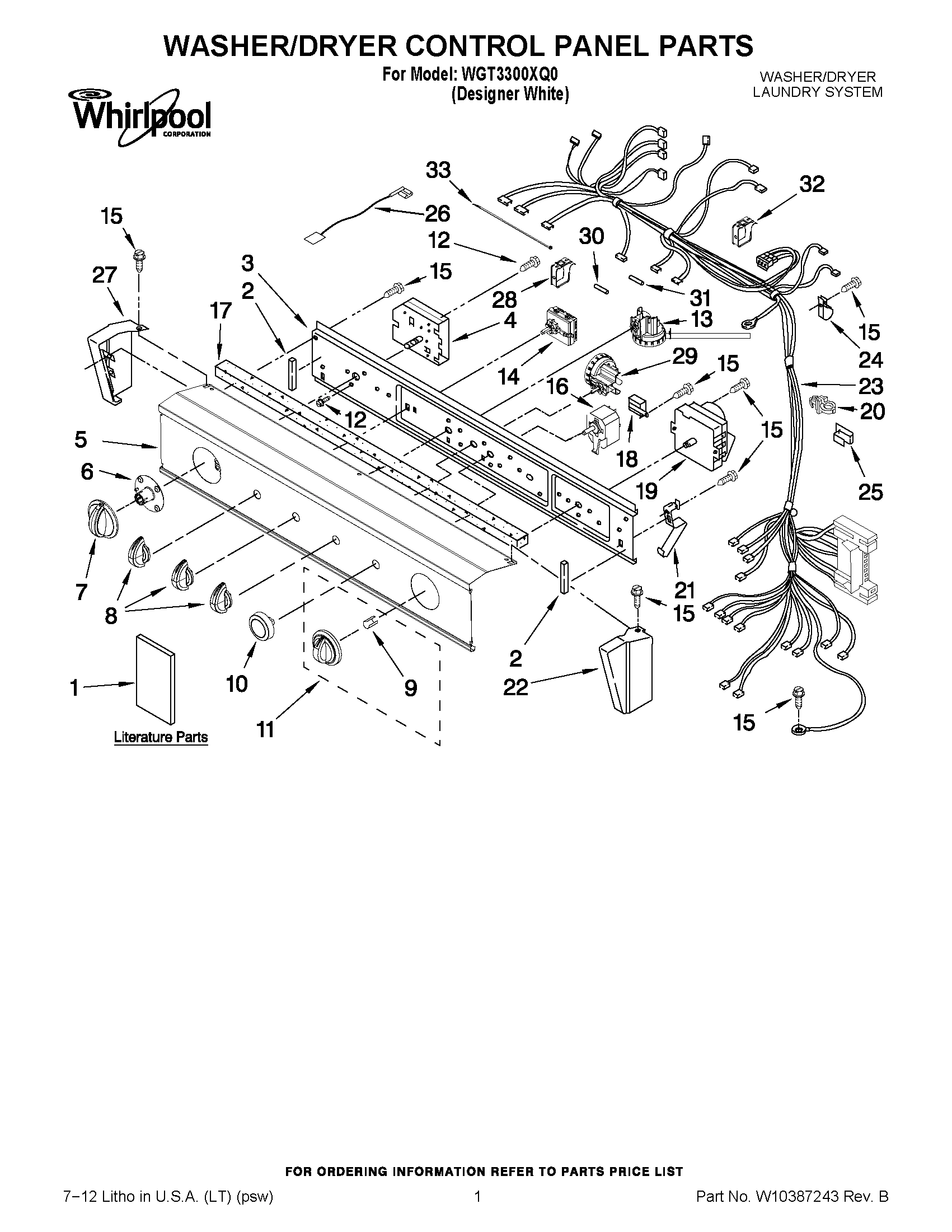 01 - WASHER/DRYER CONTROL PANEL PARTS