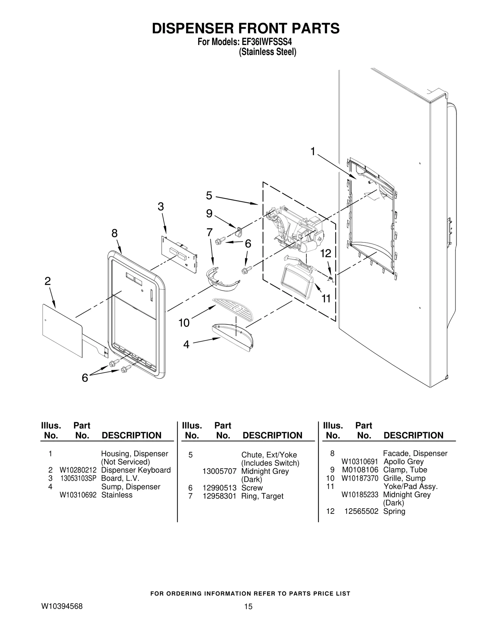 DISPENSER FRONT PARTS