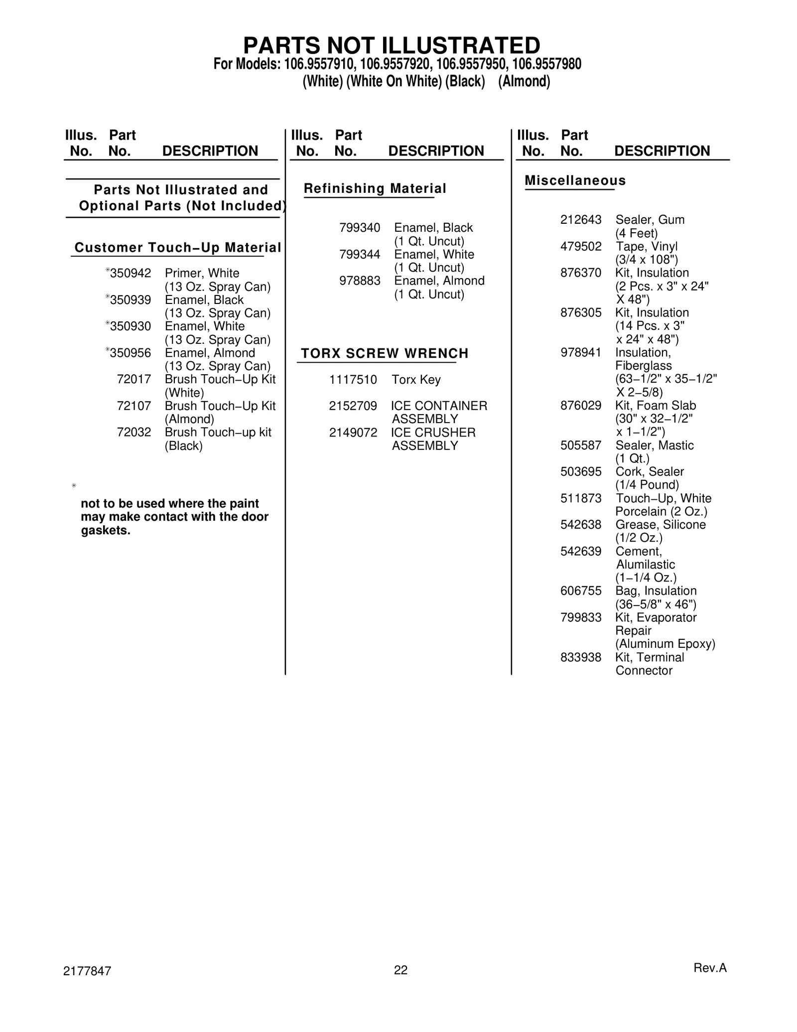 Optional Parts (Not Included)