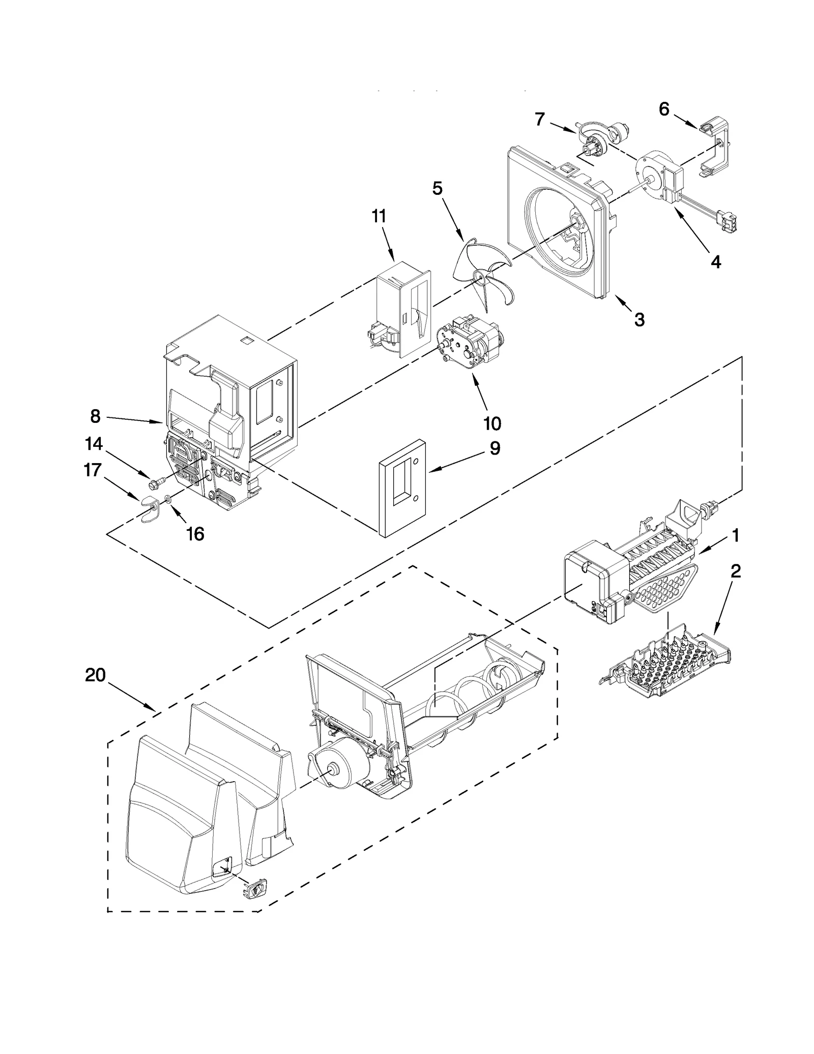 MOTOR AND ICE CONTAINER PARTS