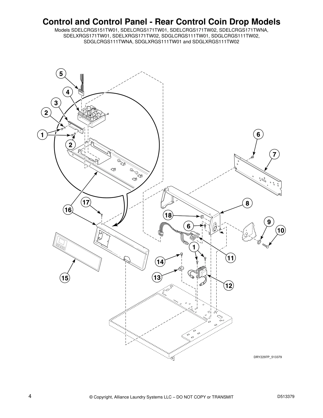 Control and Control Panel - Rear Control Coin Drop Models