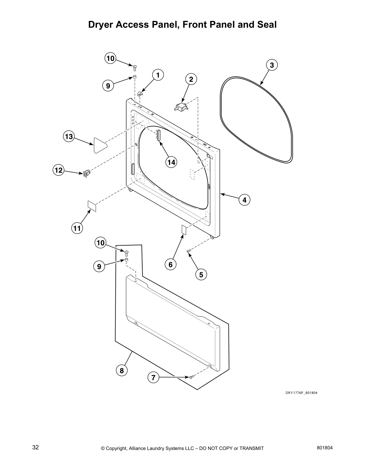 Dryer Access Panel, Front Panel and Seal