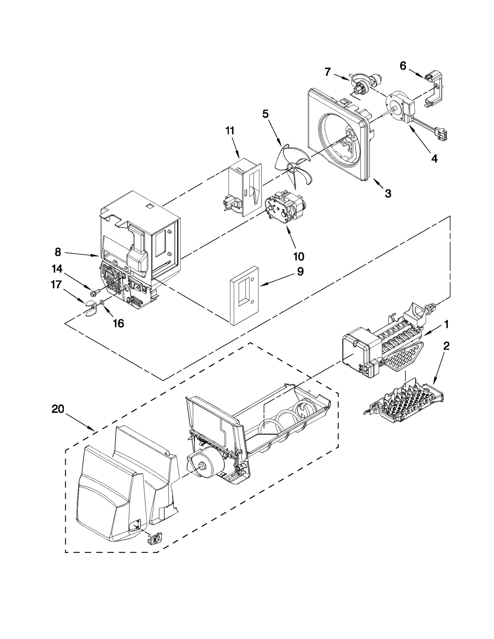 MOTOR AND ICE CONTAINER PARTS