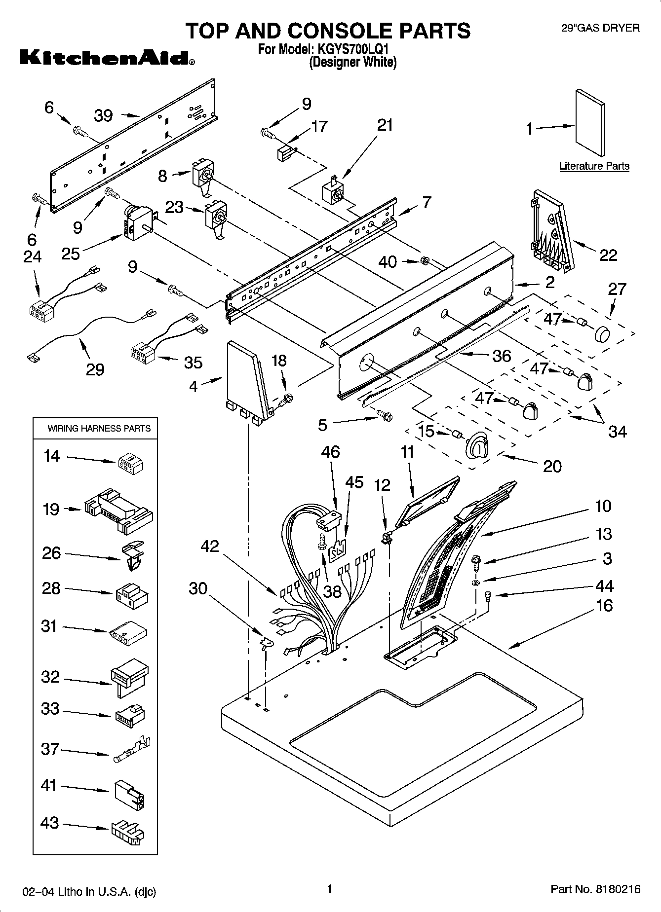 01 - TOP AND CONSOLE PARTS OPTIONAL PARTS (NOT INCLUDED)