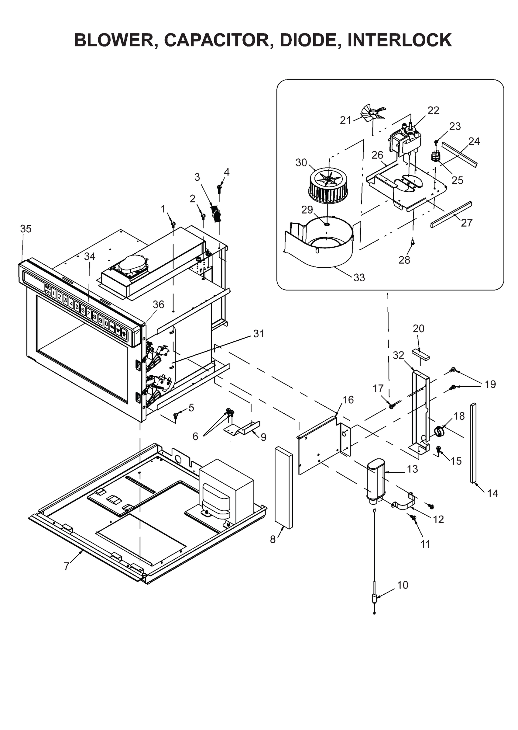 BLOWER / CAPACITOR / DIODE / INTERLOCK