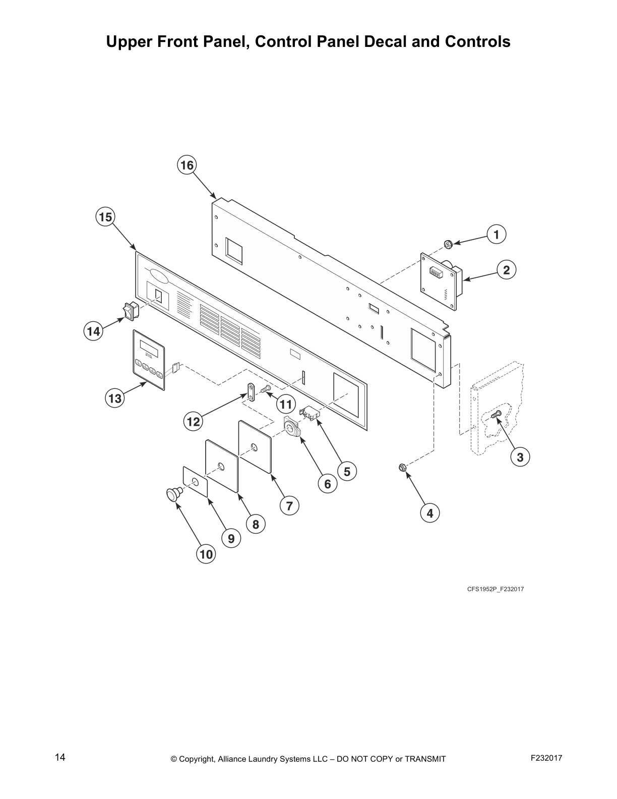 Upper Front Panel, Control Panel Decal and Controls