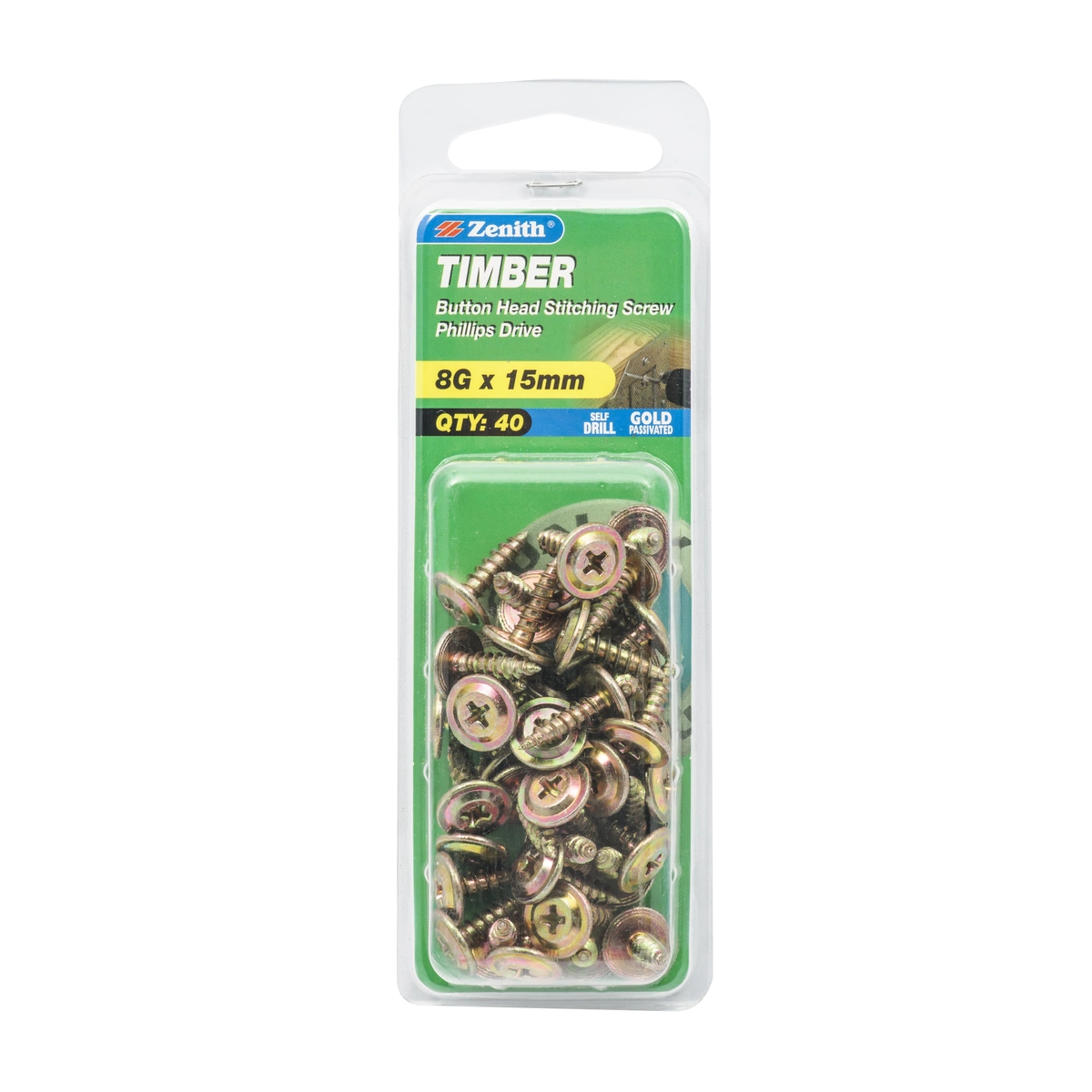 ZENITH® 8G x 15mm Gold Passivated, Phillips Drive, Stitching Screws – Internal Use – 40 Pack