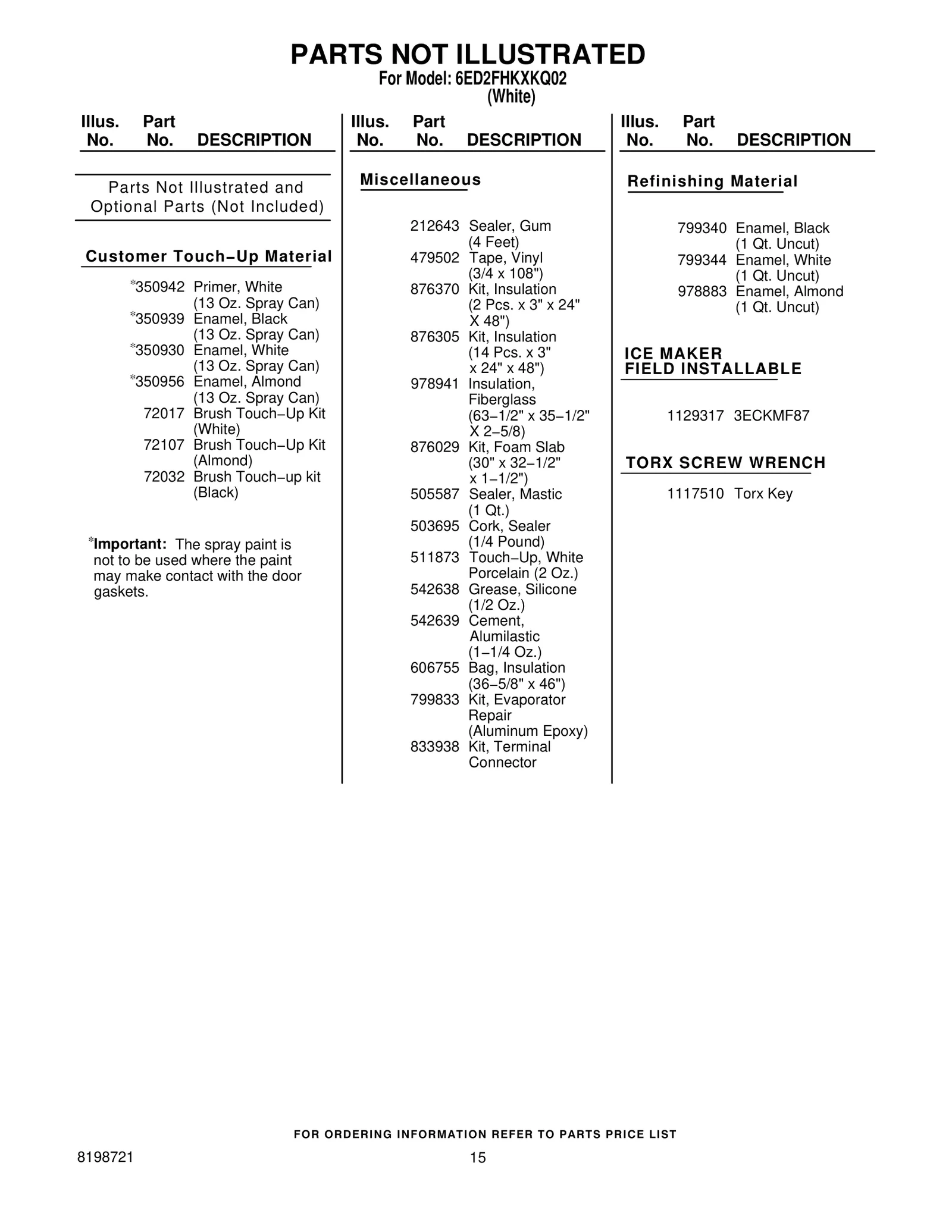 Optional Parts (Not Included)