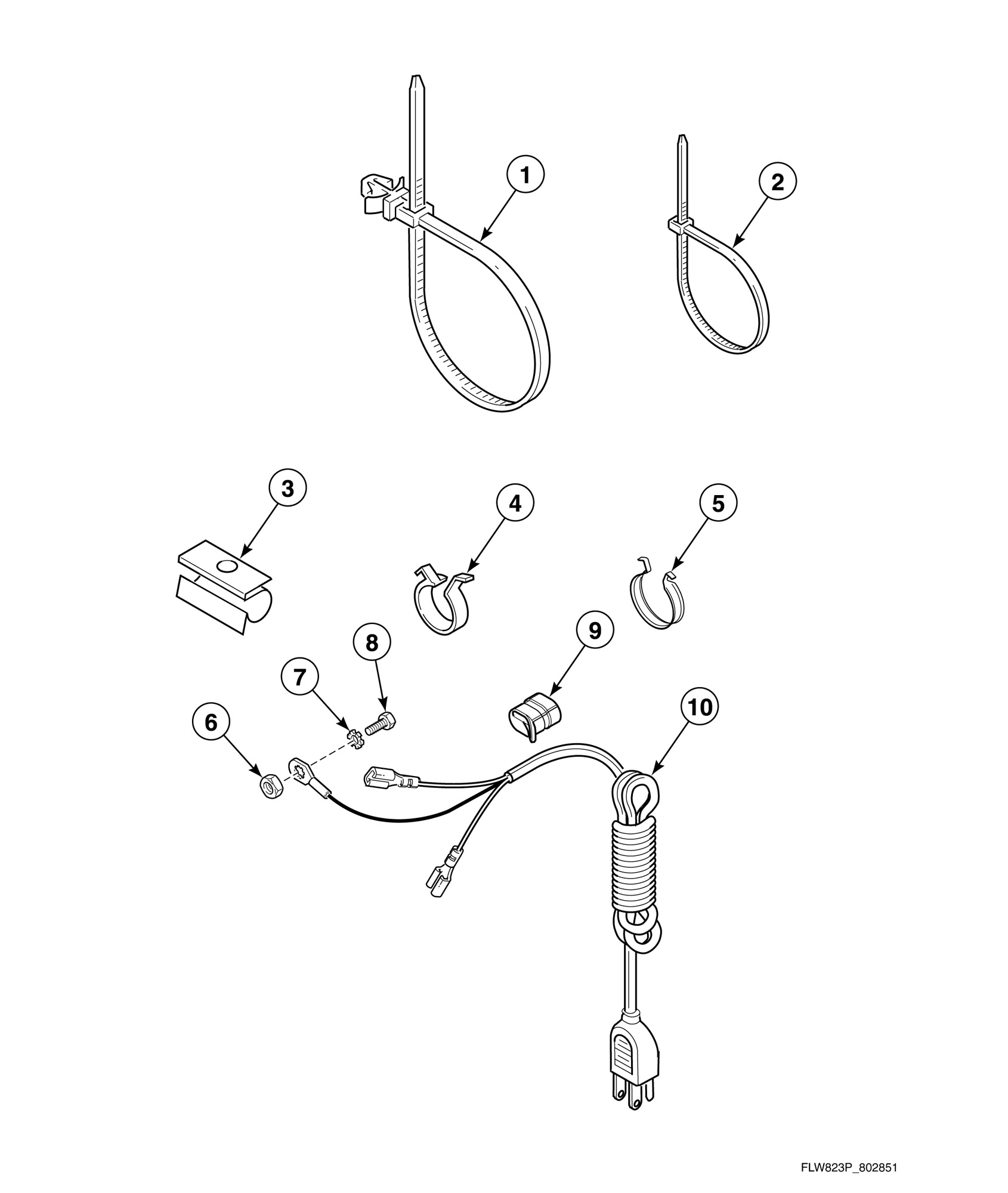 Washer Lead-In Cord, Wire Ties and Clips
