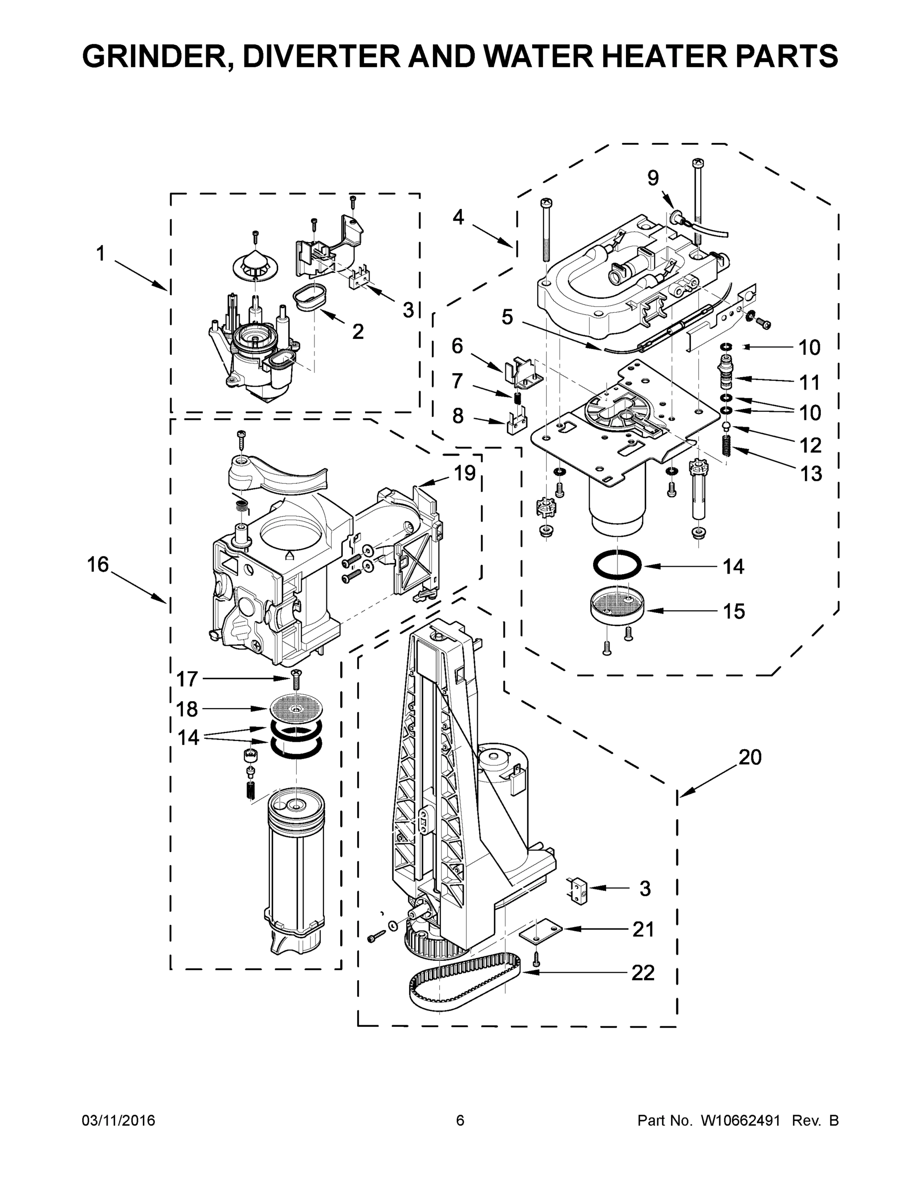 04 - GRINDER, DIVERTER AND WATER HEATER PARTS