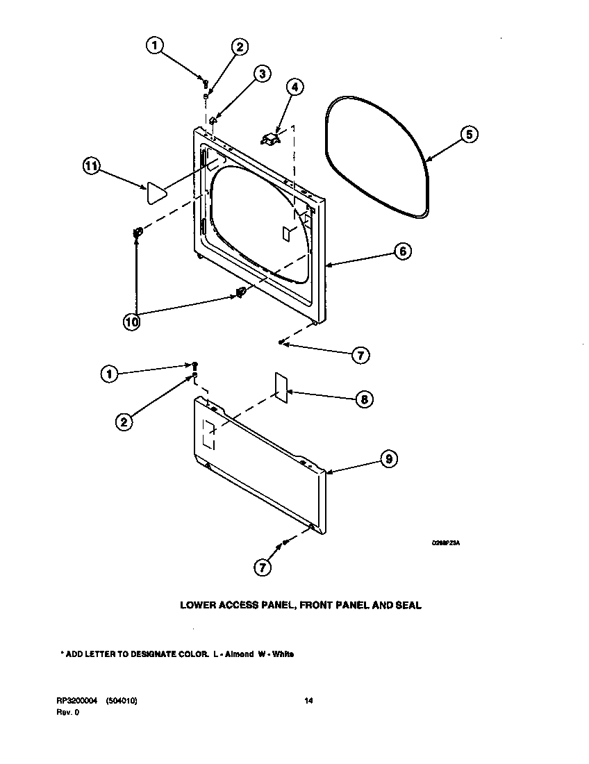 11 - LOWER ACCESS PANEL, FRONT PANEL AND SEAL