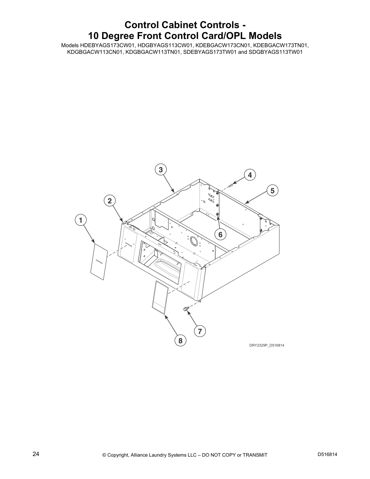 Control Cabinet Controls -
10 Degree Front Control Card/OPL Models