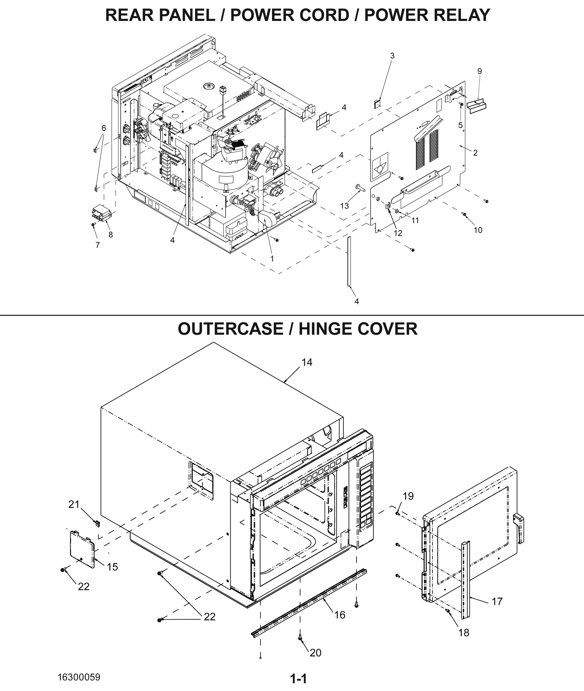 REAR PANEL / POWER CORD / POWER RELAY / OUTERCASE / HINGE COVER
