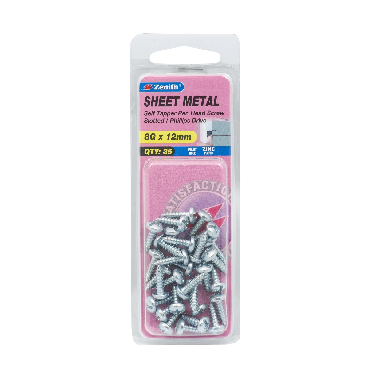 ZENITH® 8G x 12mm Zinc Plated, Self Tapping, Combination Drive, Sheet Metal Screws – Internal Use – 35 Pack